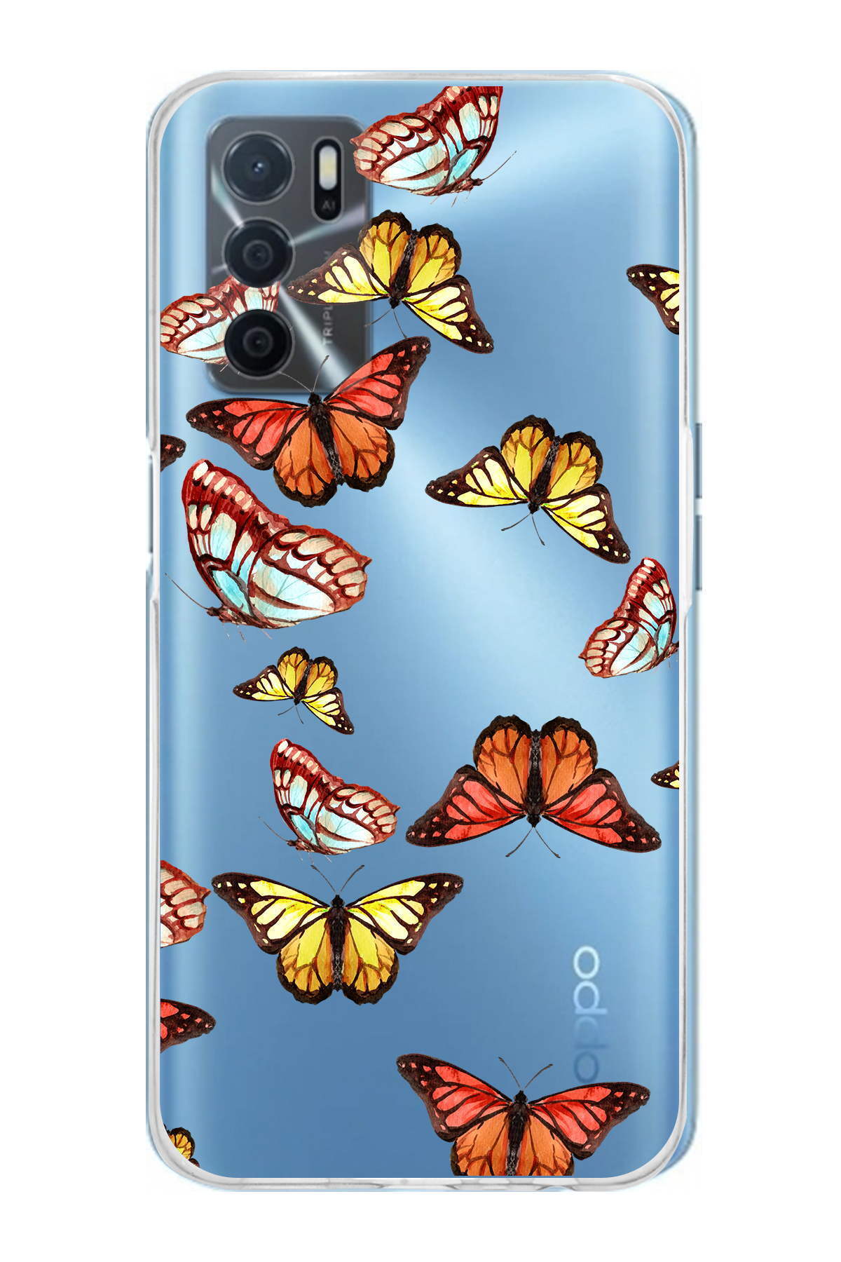 Oppo A16  ile Uyumlu 1mm Slim Fit Water Color 2 Baskılı Şeffaf  Kılıf