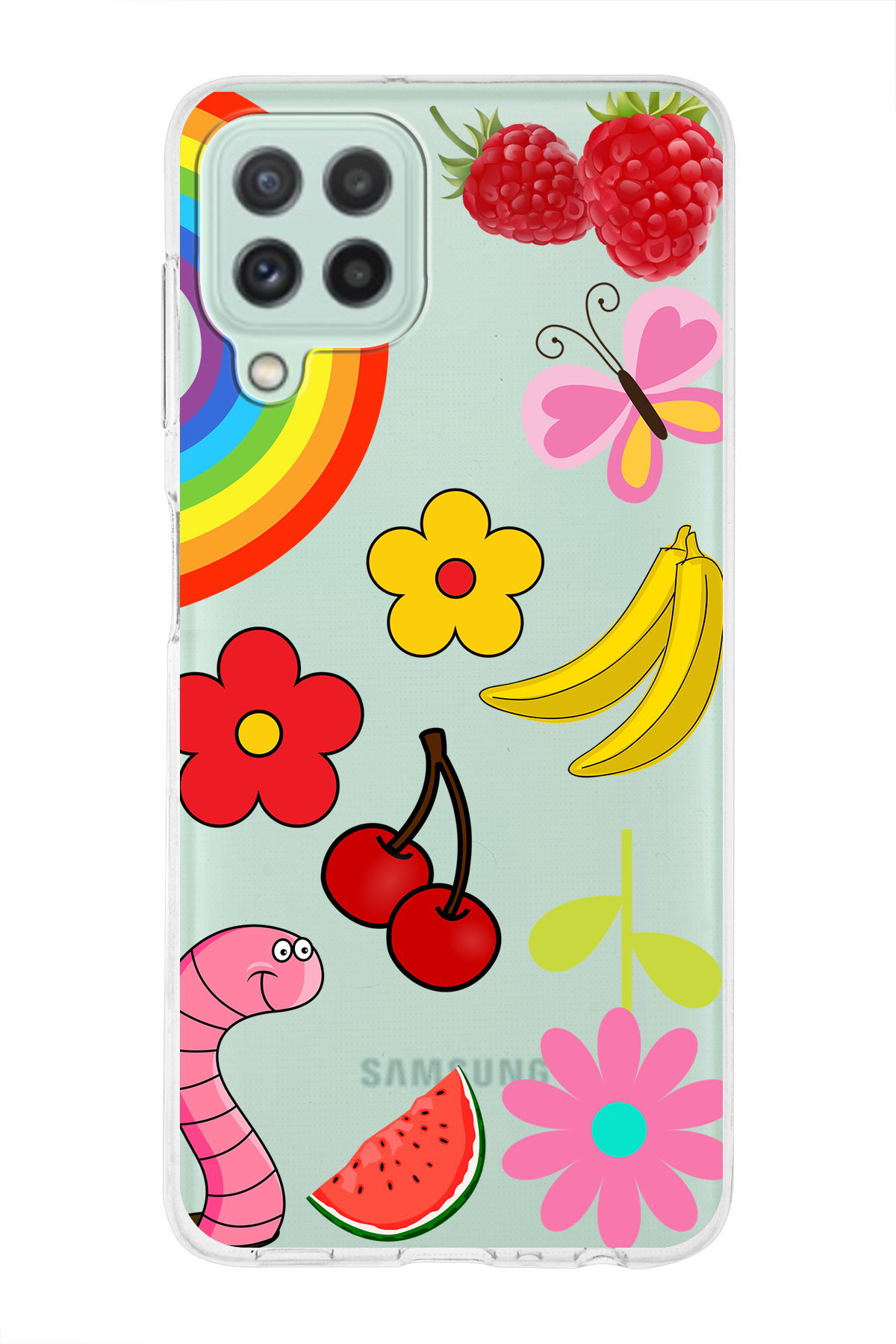 Samsung Galaxy M32 ile Uyumlu 1mm Slim Fit Water Color 5 Baskılı Şeffaf  Kılıf