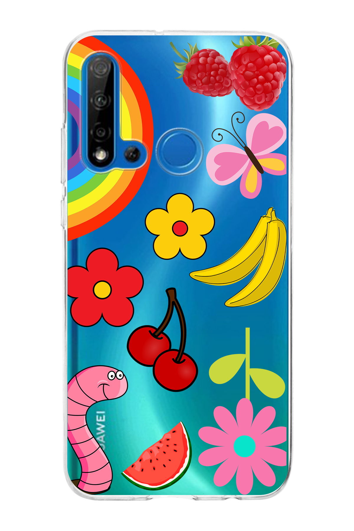 Huawei P20 Lite 2019 ile Uyumlu 1mm Slim Fit Water Color 5 Baskılı Şeffaf  Kılıf