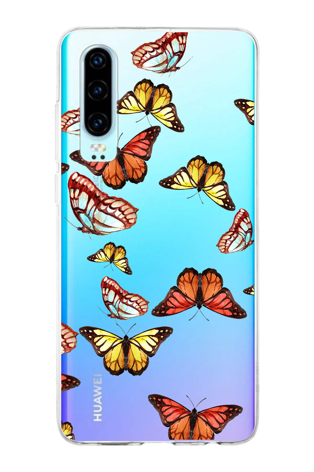 Huawei P30 ile Uyumlu 1mm Slim Fit Water Color 2 Baskılı Şeffaf  Kılıf