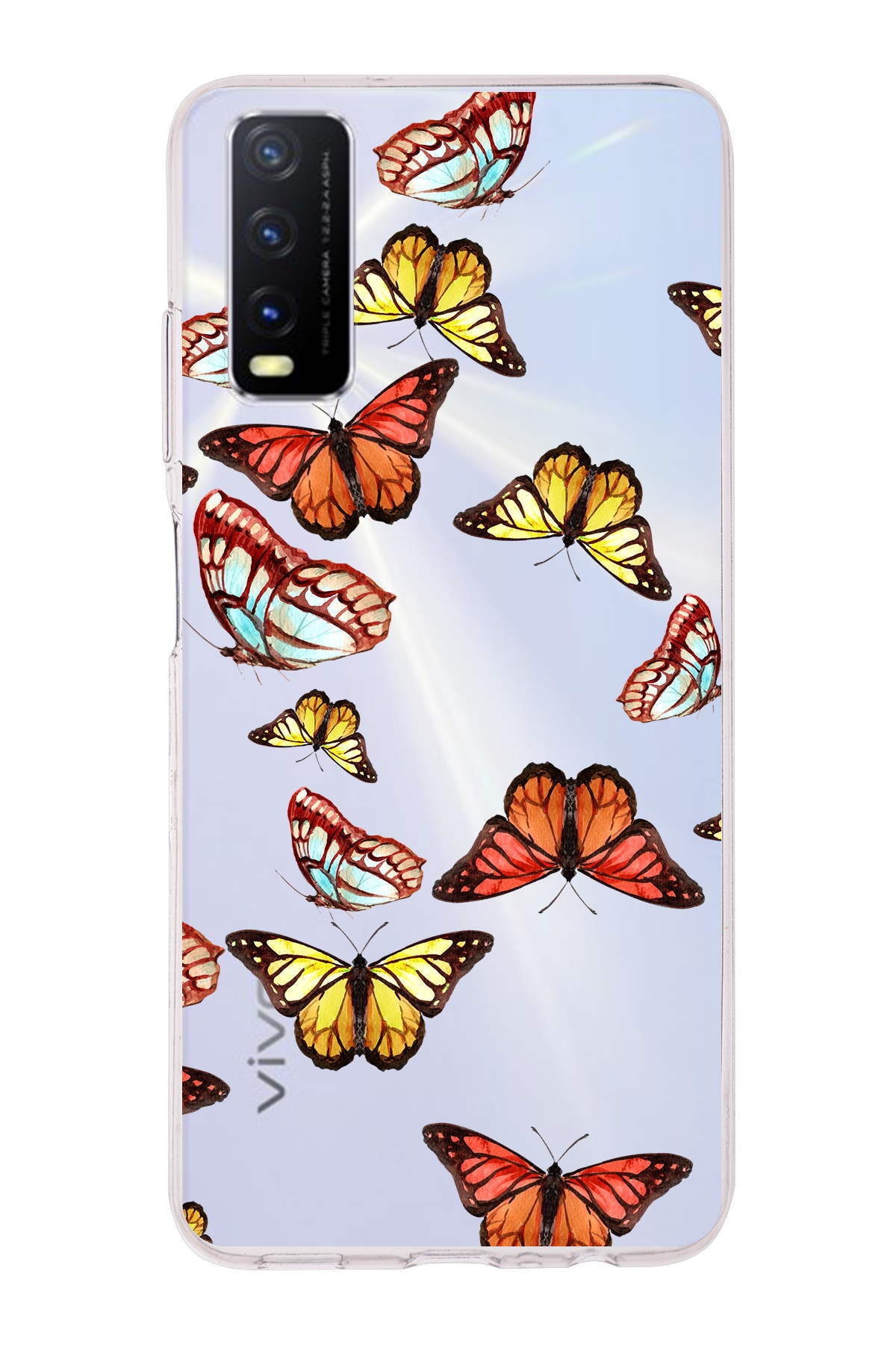 Vivo Y20s ile Uyumlu 1mm Slim Fit Water Color 2 Baskılı Şeffaf  Kılıf