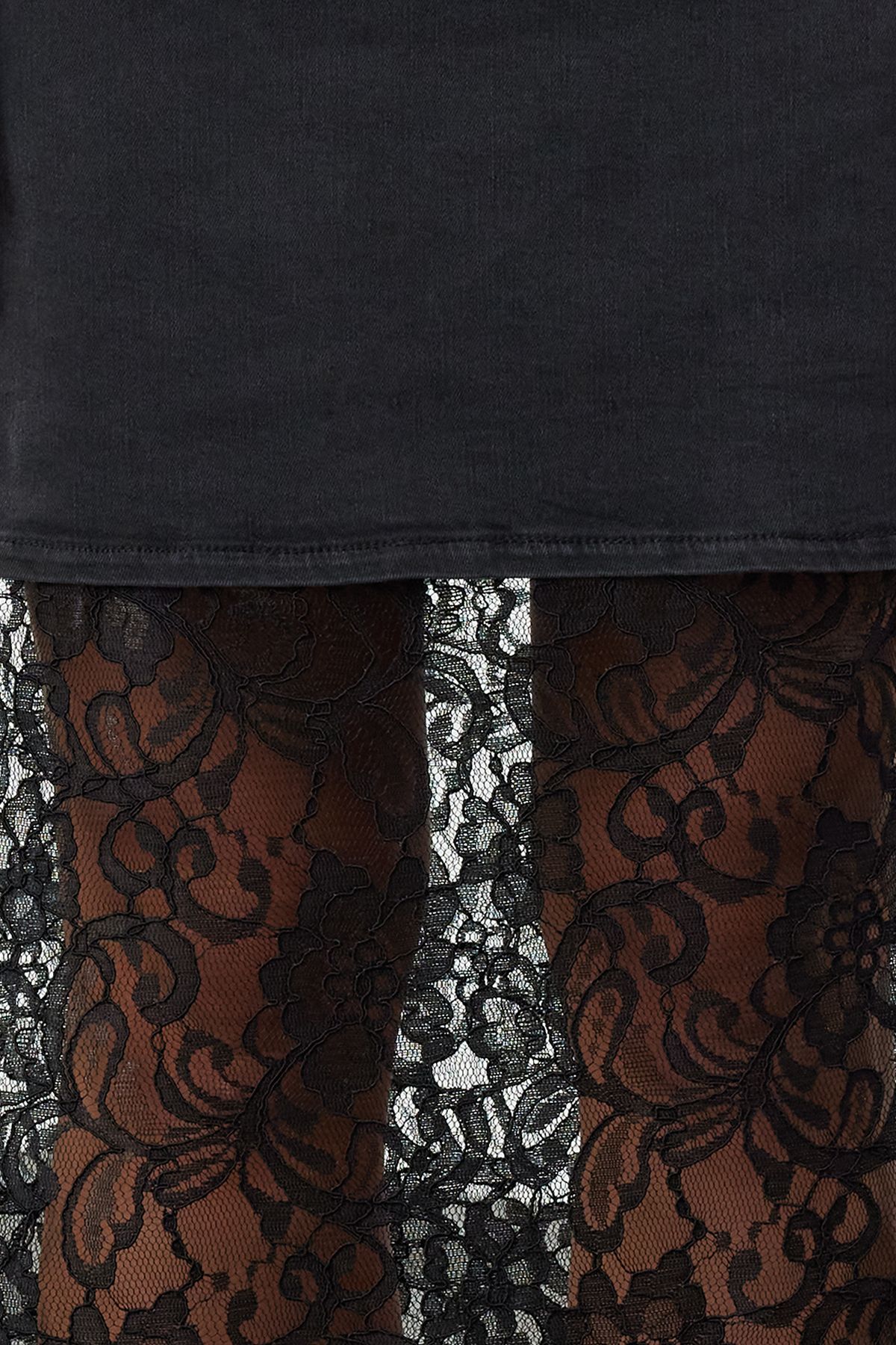 Trendyol Collection-Schwarzes Midi-Jeanskleid mit Trägern - Spitzendetail, TWOSS24EL01007 3