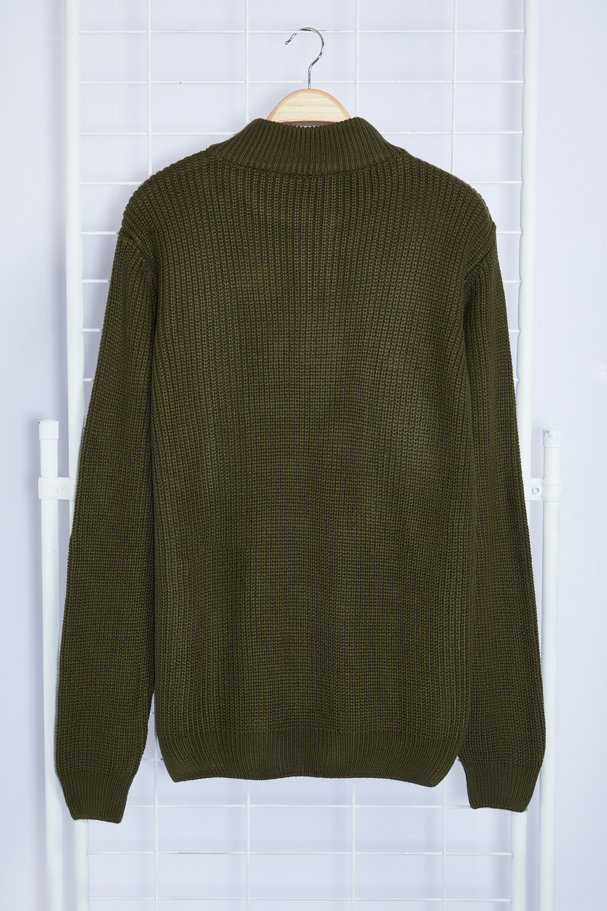  trendyolmilla man haki casual regular yar?m bal?kç? yaka düz triko kazak