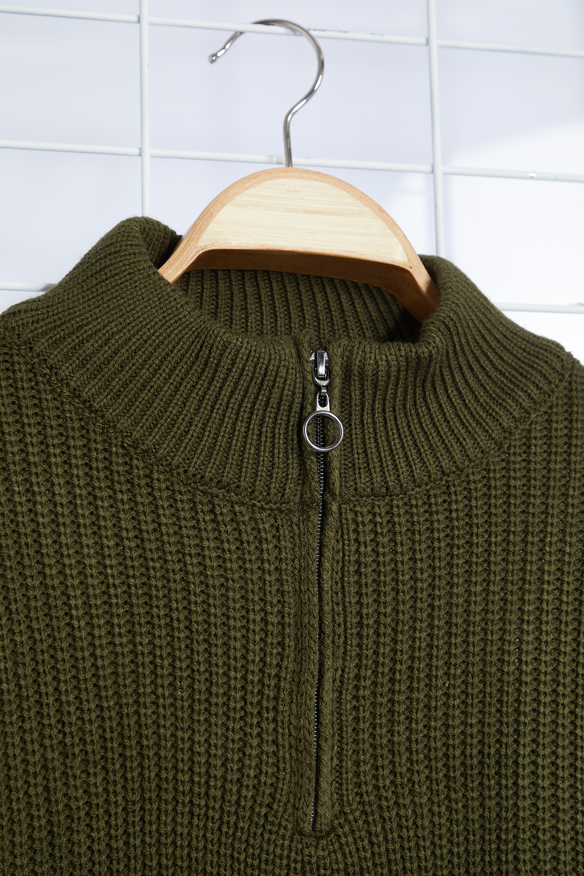  trendyolmilla man haki casual regular yar?m bal?kç? yaka düz triko kazak