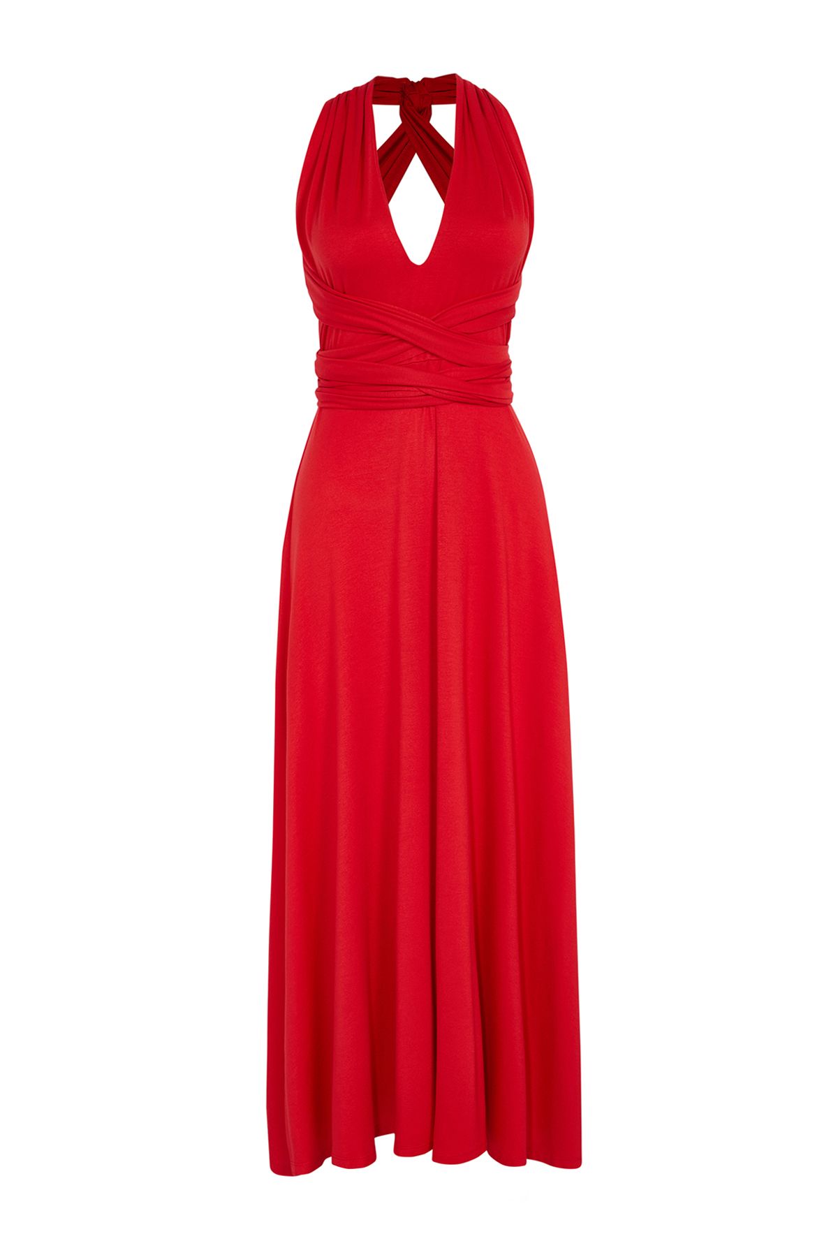 Trendyol Collection-Knitted Maxi Beach Dress - Red Belt and Tie Tbess21El2992 5