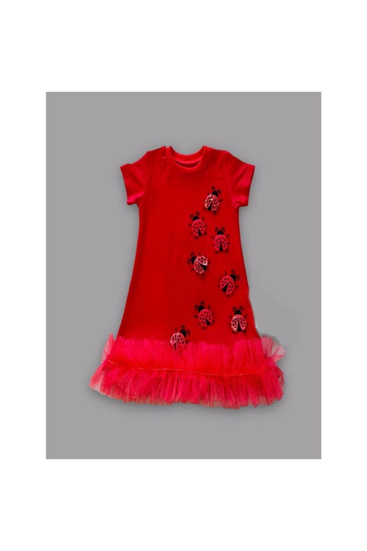 Ladybug Embroidered Ruffled Girl's Gilet Dress