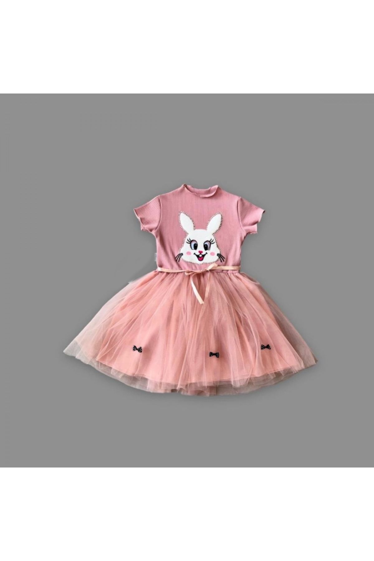 Sequined Rabbit Printed Girls' Dress