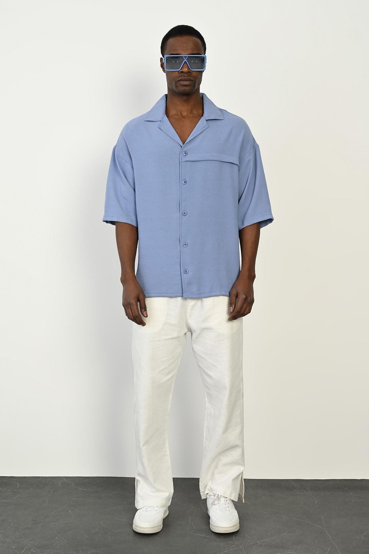 Rocqerx-R-3960 Model Short Sleeve Shirt with Apache Collar and Front Placket 3
