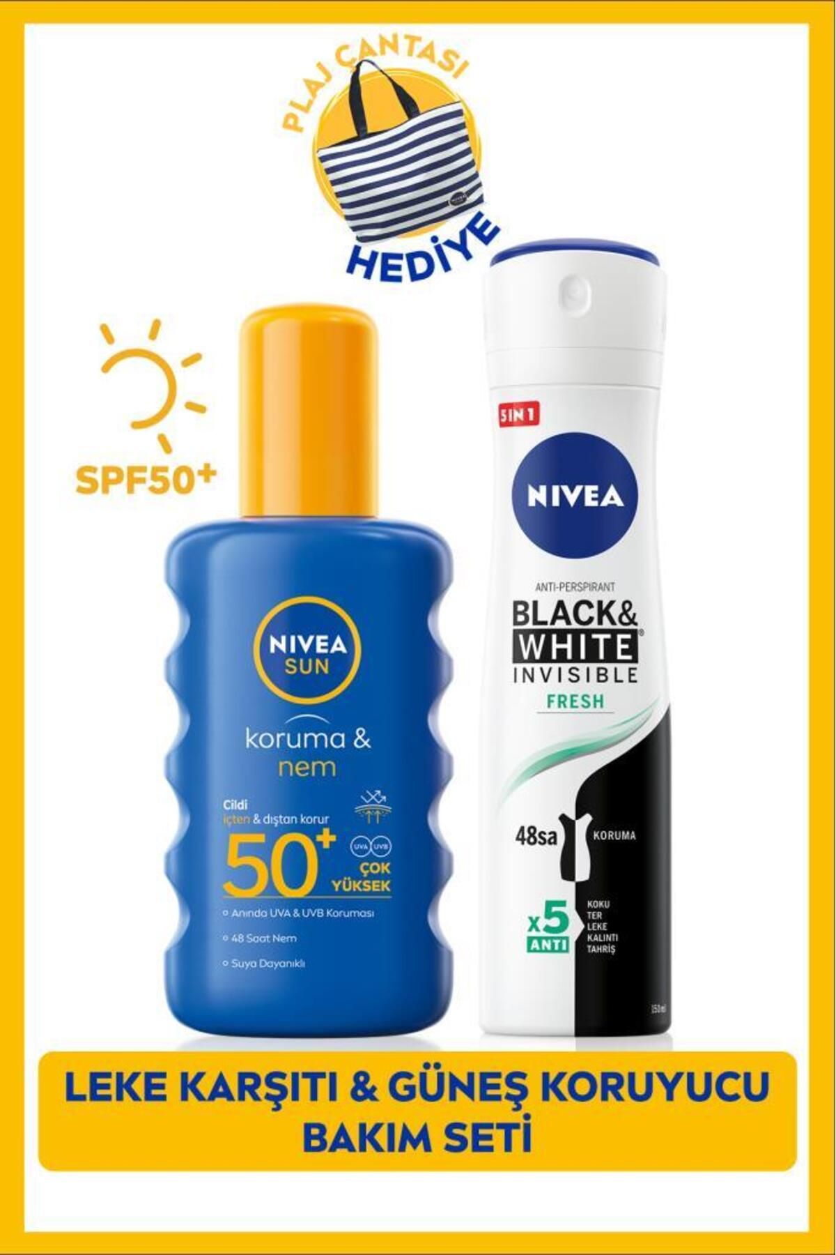 NIVEA Солнцезащитный и увлажняющий спрей Gkf 50 200 мл B&w Fresh Women's Deo 150 мл SET.NVE.826