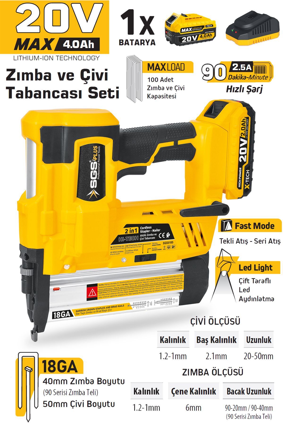 İBTAŞ Sgs5165 - 20 Volt 4 Amper Akülü Şarjlı Zımba Ve Çivi Çakma