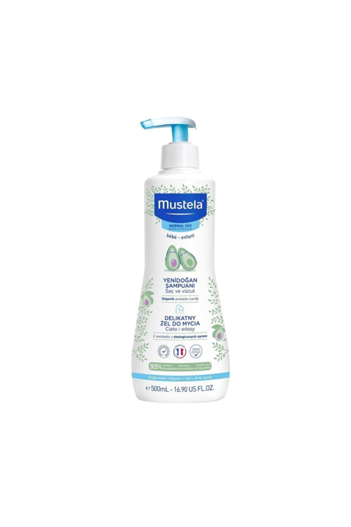 Mustela Gentle Cleansing Шампунь для волос и тела новорожденных 500 мл с помпой 35041050357921