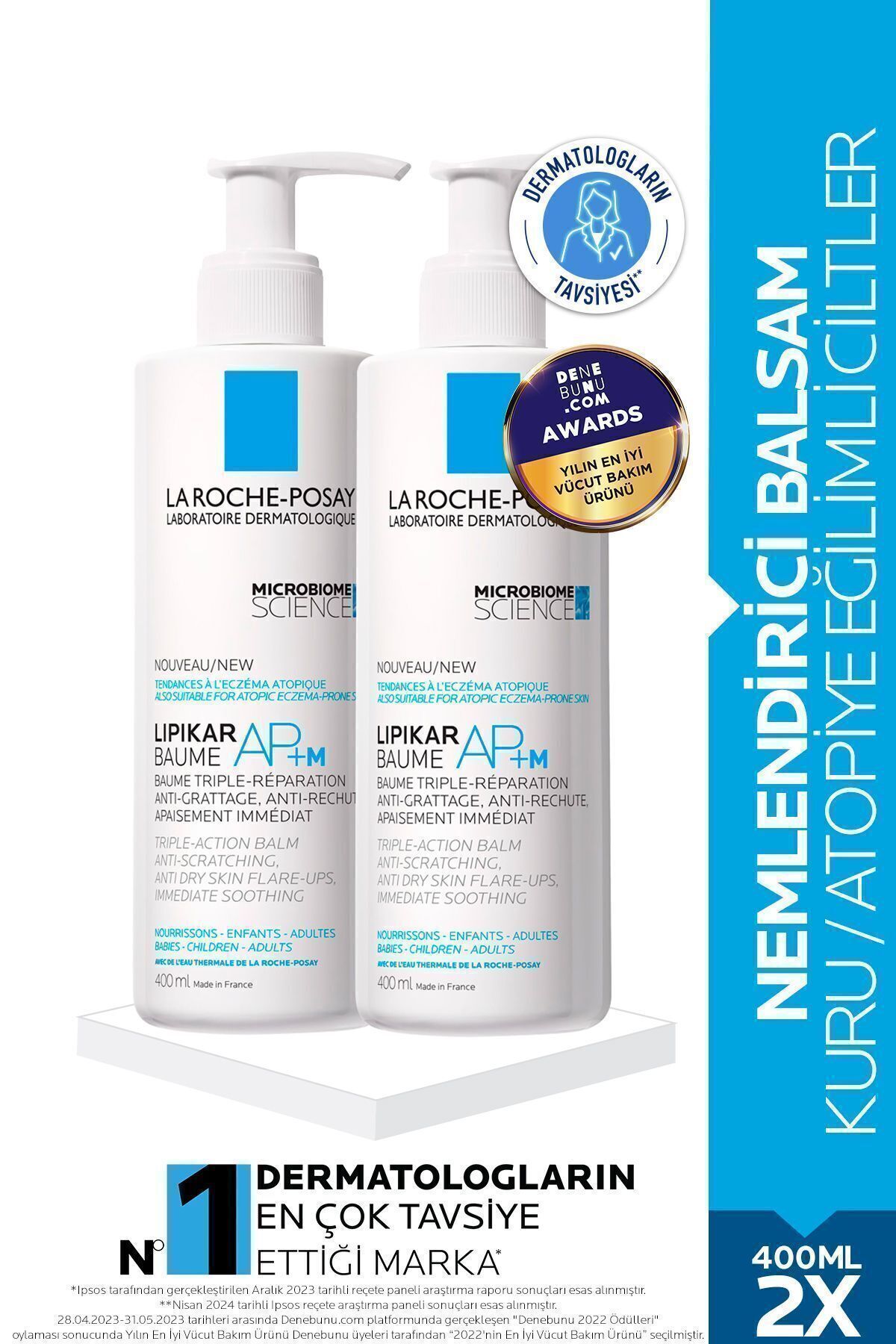 La Roche Posay Lipikar Baume Balsam Lotion Ap+m для кожи, склонной к атопии, 400 млx2 8681689315061