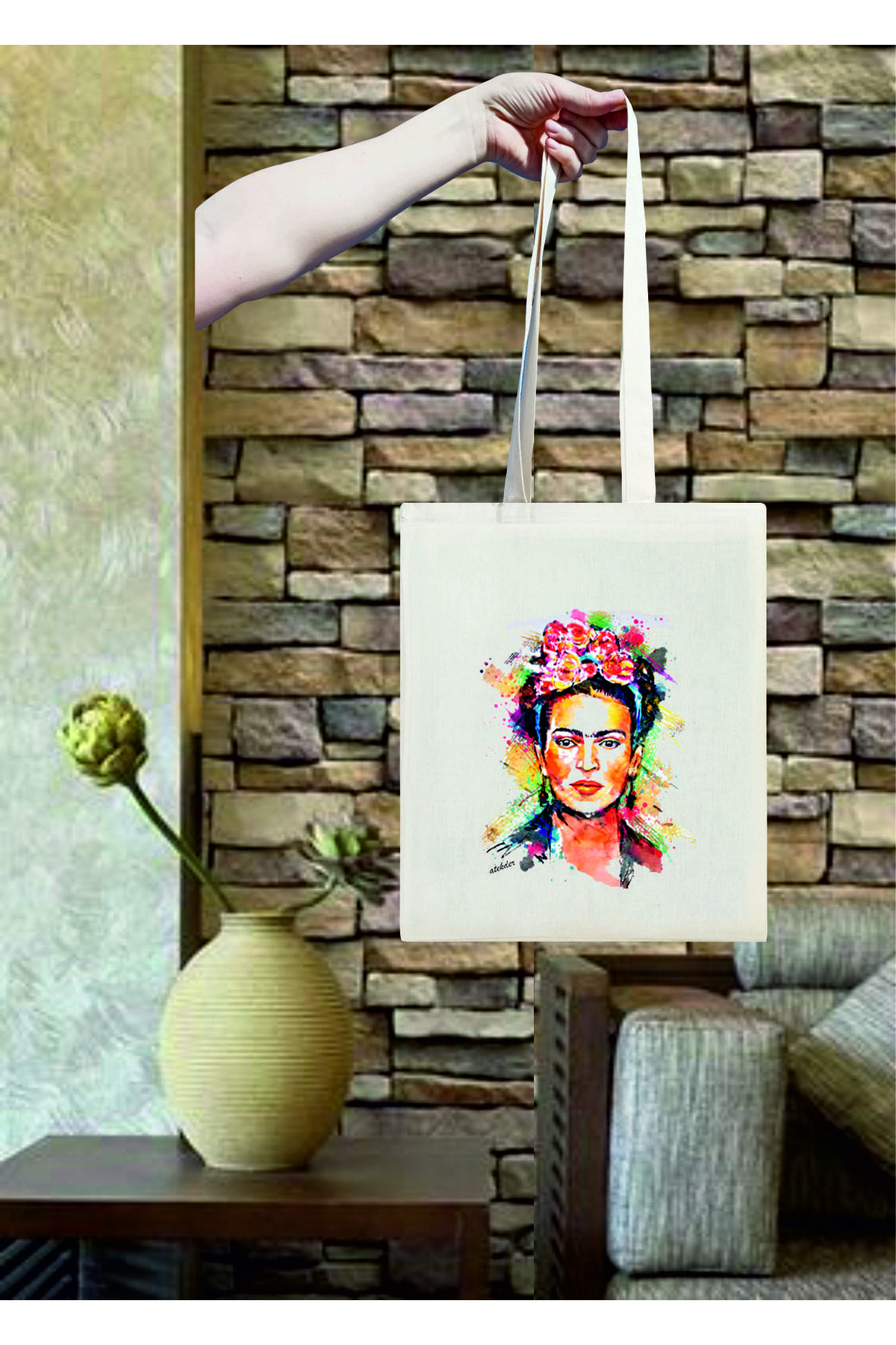 WOMEN 'S FLOWER CROWN printed cotton raw cloth bag 35X40 cm