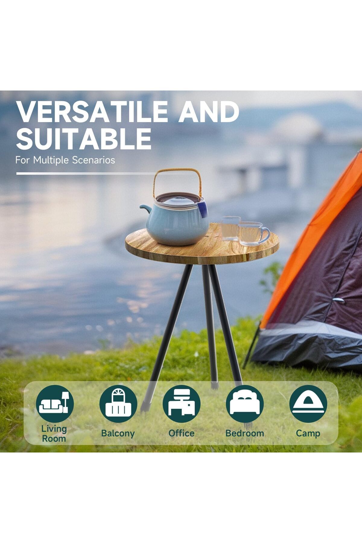 MTRVR-Round Folding Camping Table - Height Adjustable Side Table 8