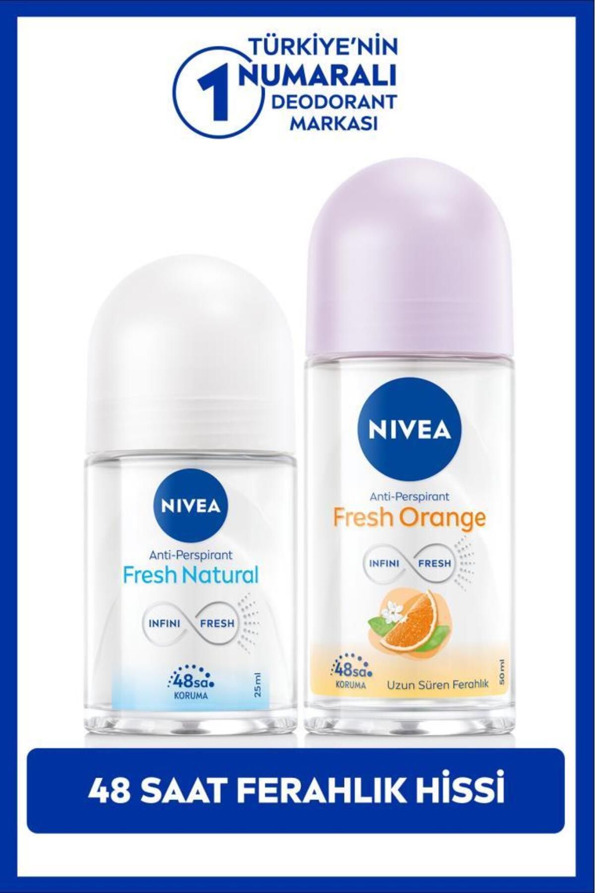 Женский шариковый дезодорант NIVEA Fresh Orange 50 мл и шариковый мини-дезодорант Fresh Natural 25 мл, защита 48 часов SET.NVE.1018