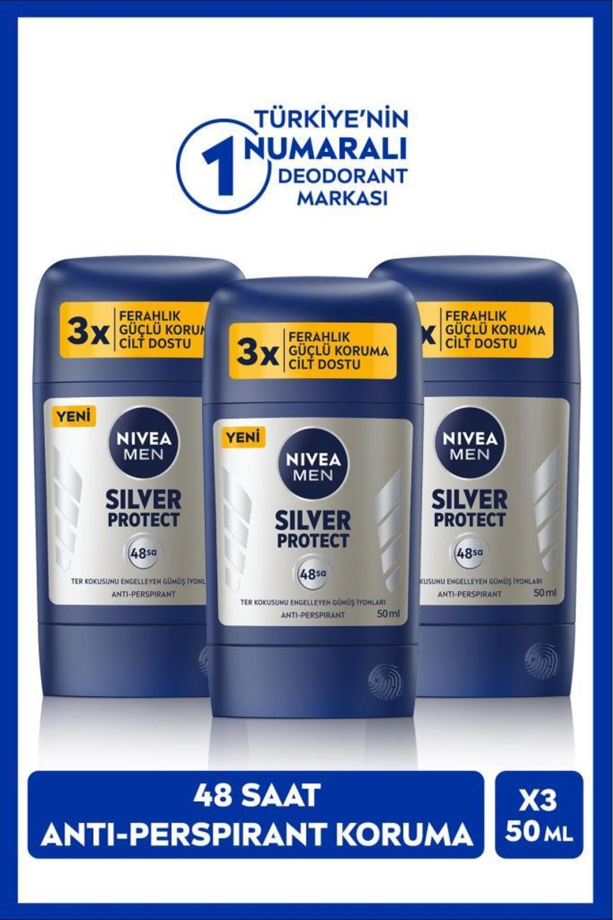 Мужской дезодорант-стик NIVEA MEN Silver Protect, 50 мл, защита 48 часов, 3 шт. TYCIJCAGJN170720826217710