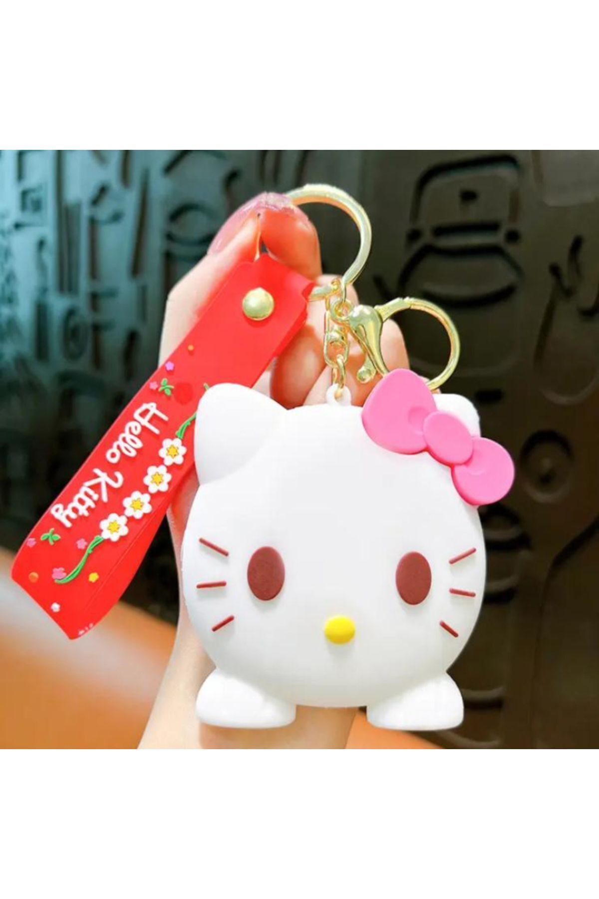 Белый брелок с зеркалом в виде лица Hello Kitty KANH684