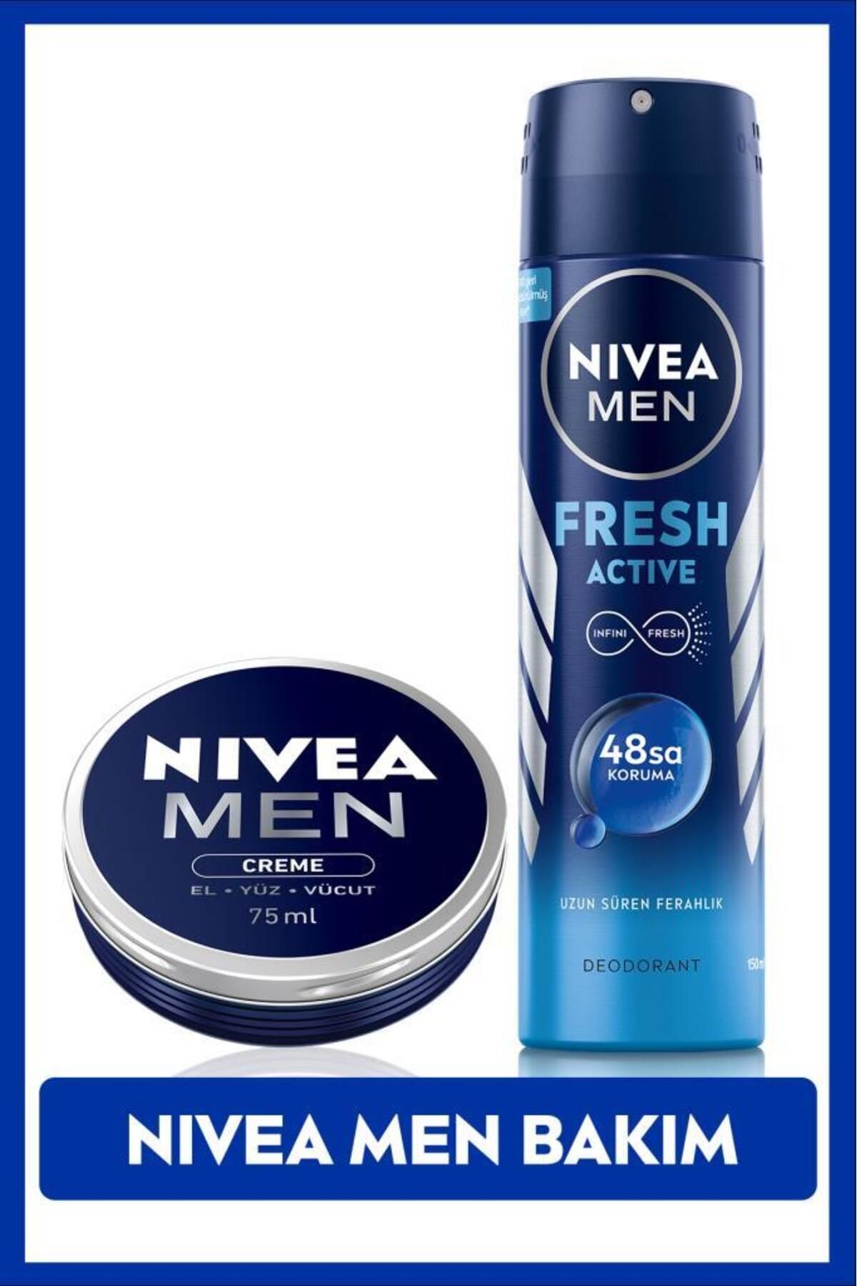 NIVEA MEN Мужской дезодорант-спрей Fresh Active 150 мл, 48-часовая защита и увлажняющий крем для ухода за мужчинами 75 мл SET.NVE.961