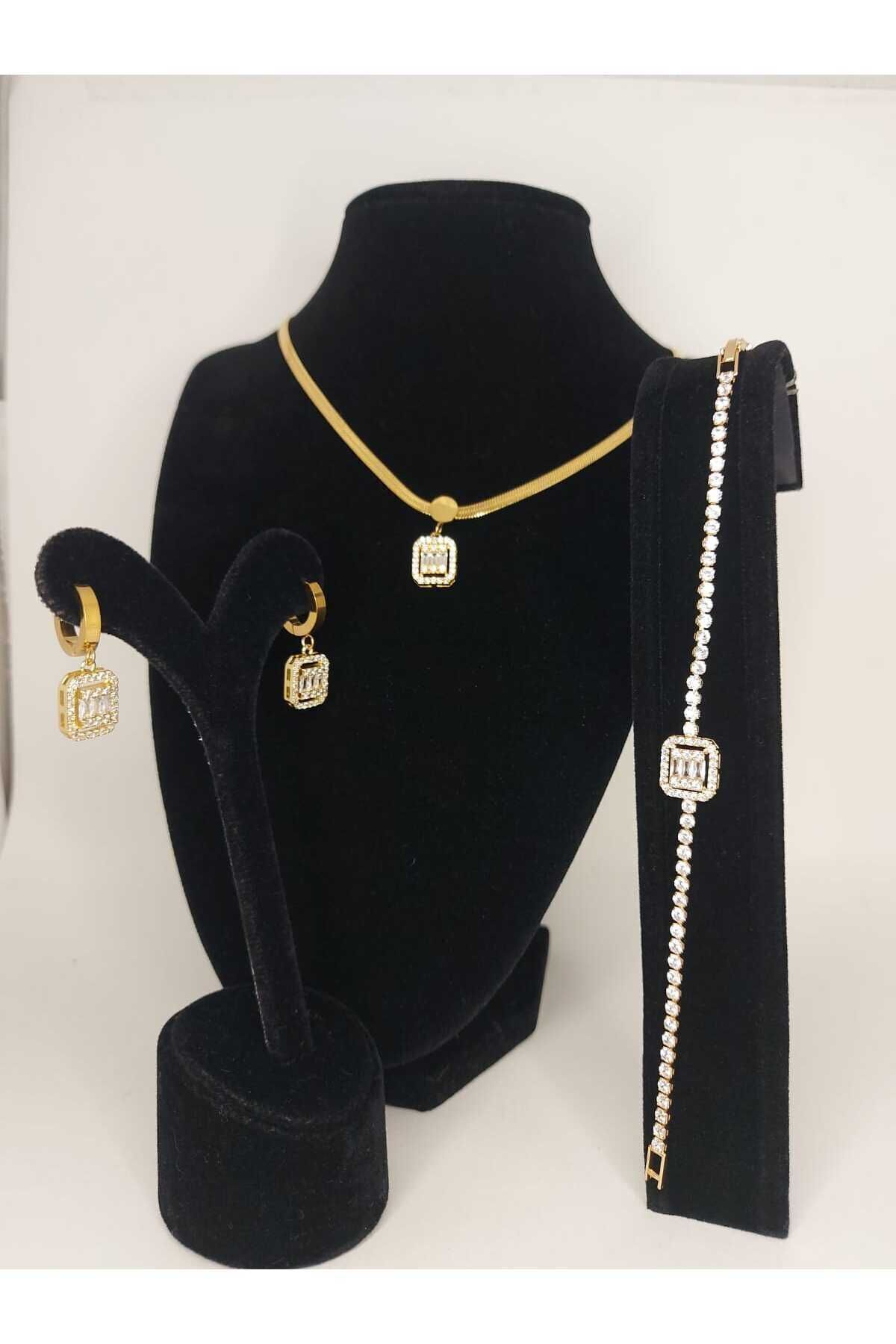 Romea Baget Kolye & Bileklik & Küpe seti Paslanmaz Çelik Altın Rengi