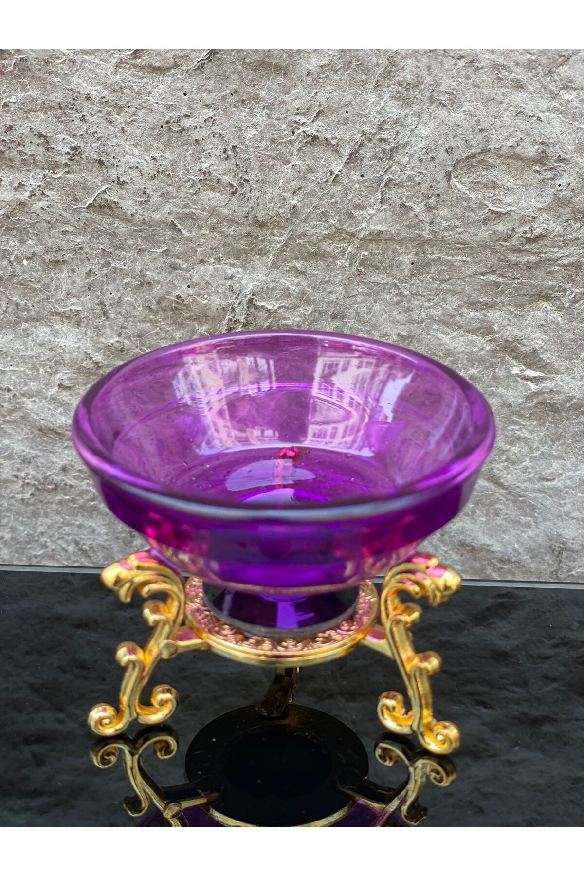 Decorative Crystal Glass Single Color Serving Bowl Purple