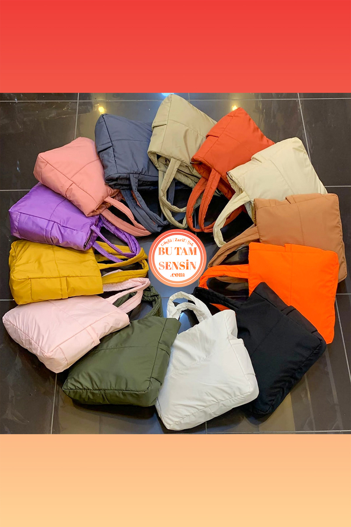 Bu Tam Sensin  Siyah Kadın Puf Kumaşlı Yanları Cepli Fermuarlı Çift Tutma Saplı Tote Bag Taşıma Çantası - Görsel 8