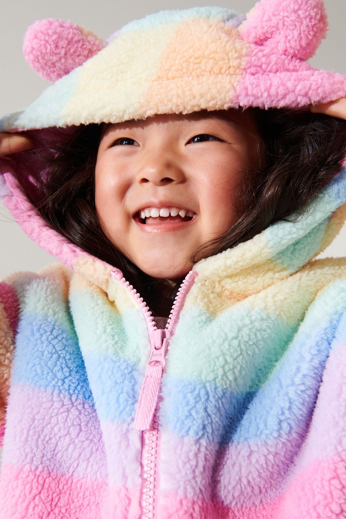 Next Baby Tedy Borg Rainbow Colors Hooded Fleece Jacket Coat Cocuk Giyim
