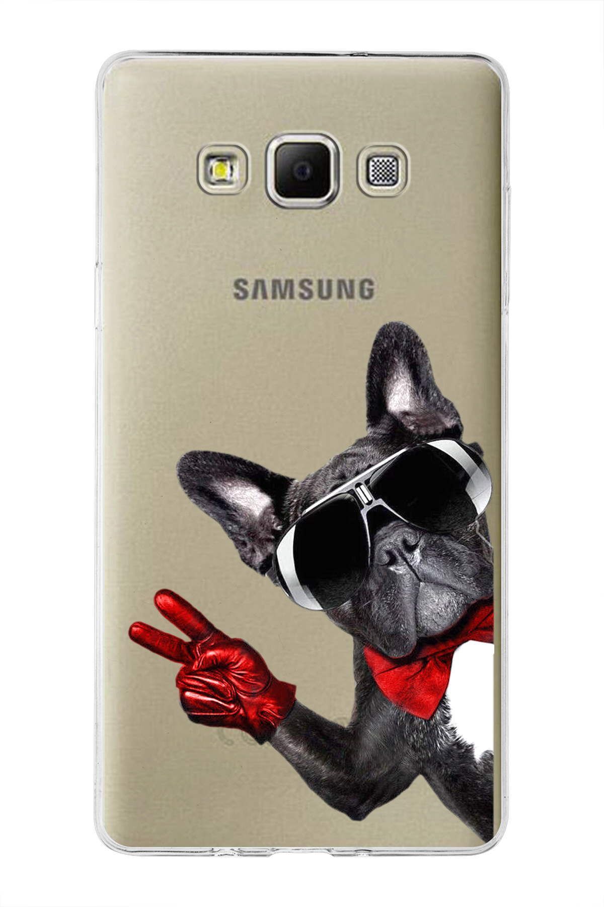 Samsung Galaxy A7 ile Uyumlu 1mm Slim Fit Köpek 2 050e Baskılı Şeffaf Kılıf