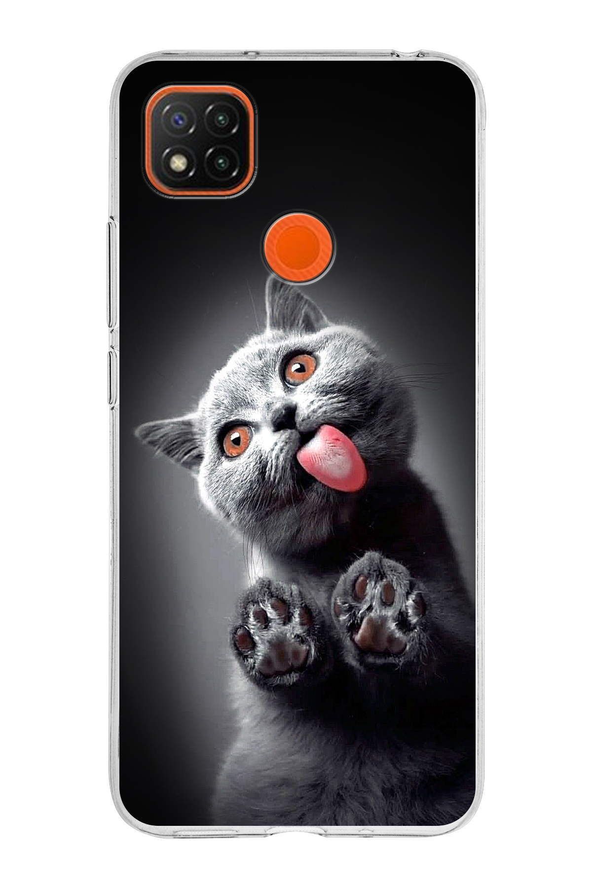 Xiaomi Redmi 9C ile Uyumlu 1mm Slim Fit Kedi 2 050c Baskılı Şeffaf Kılıf