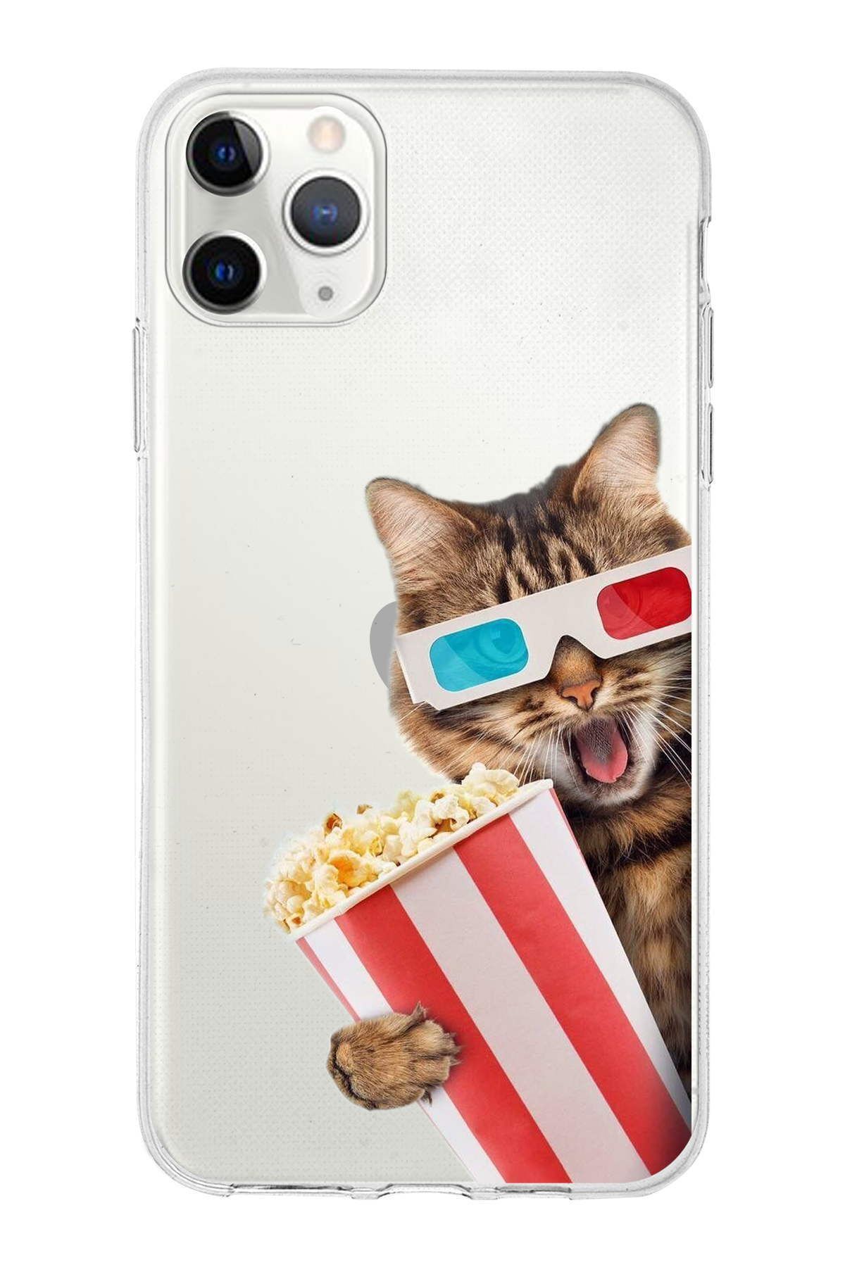 PrintiFy Apple iPhone 11 Pro ile Uyumlu 1mm Slim Fit Kedi 1 050b Baskılı Şeffaf Kılıf