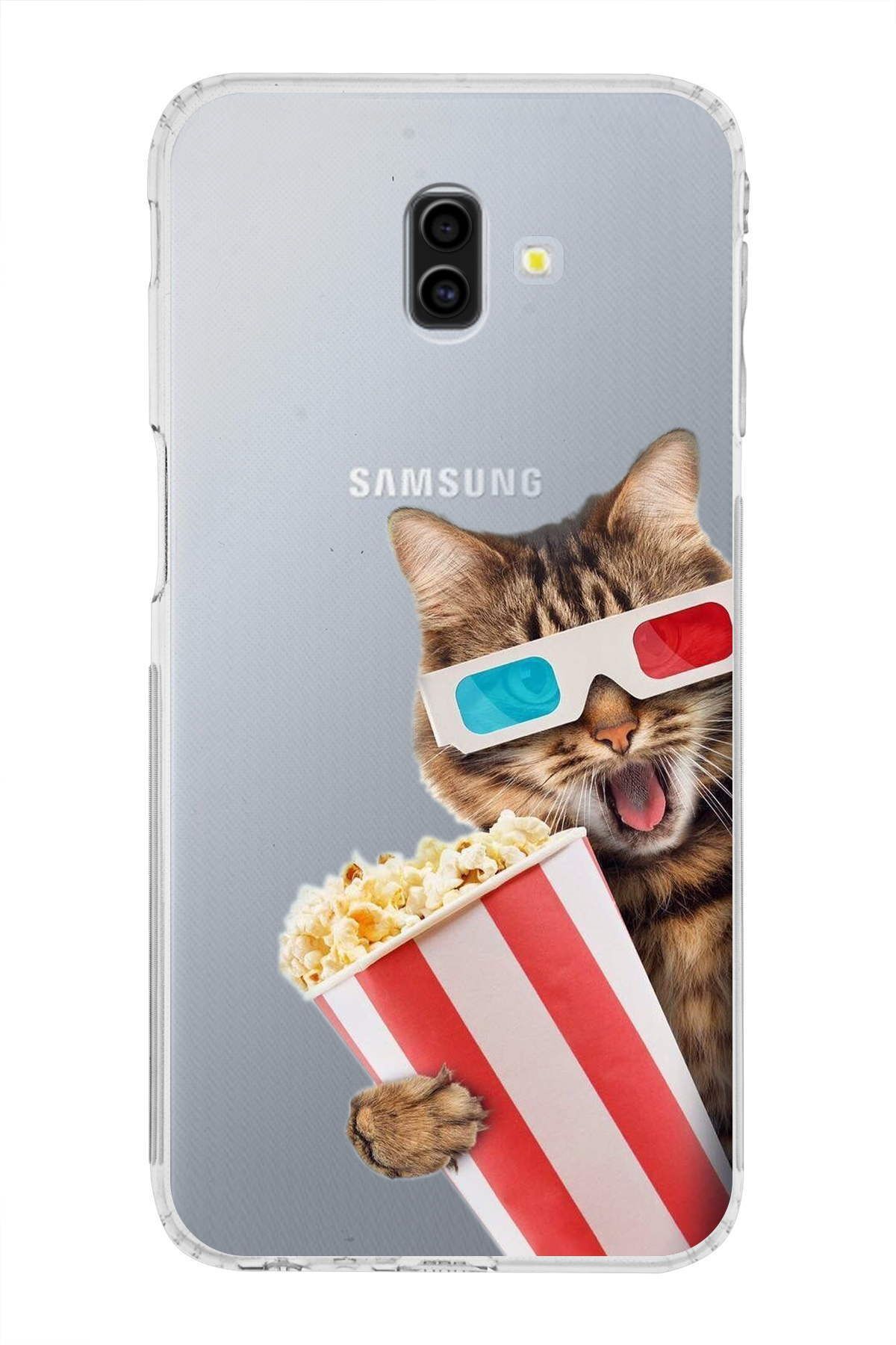 Samsung Galaxy J6 Plus 2018 ile Uyumlu 1mm Slim Fit Kedi 1 050b Baskılı Şeffaf Kılıf