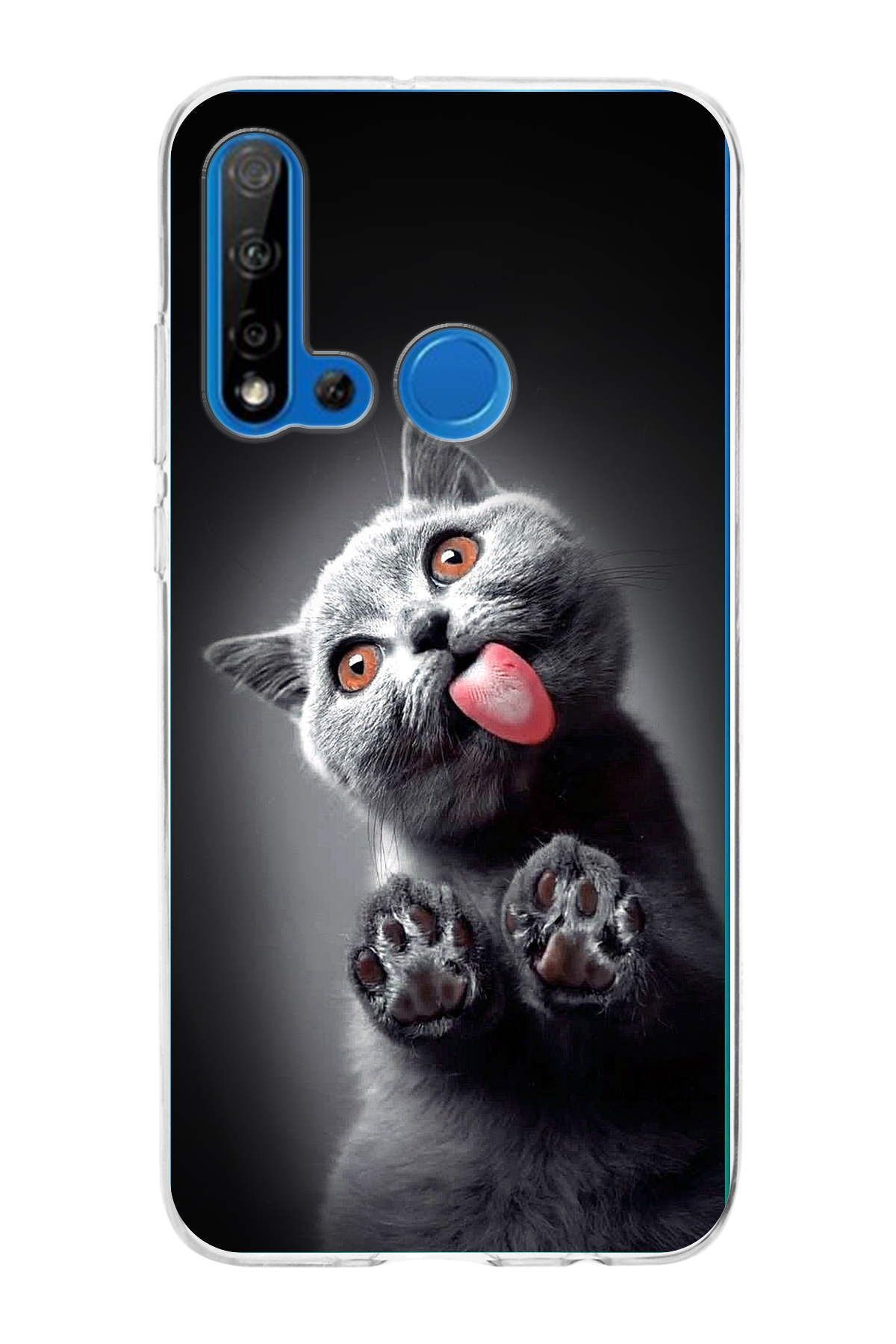 Huawei P20 Lite 2019 ile Uyumlu 1mm Slim Fit Kedi 2 050c Baskılı Şeffaf Kılıf