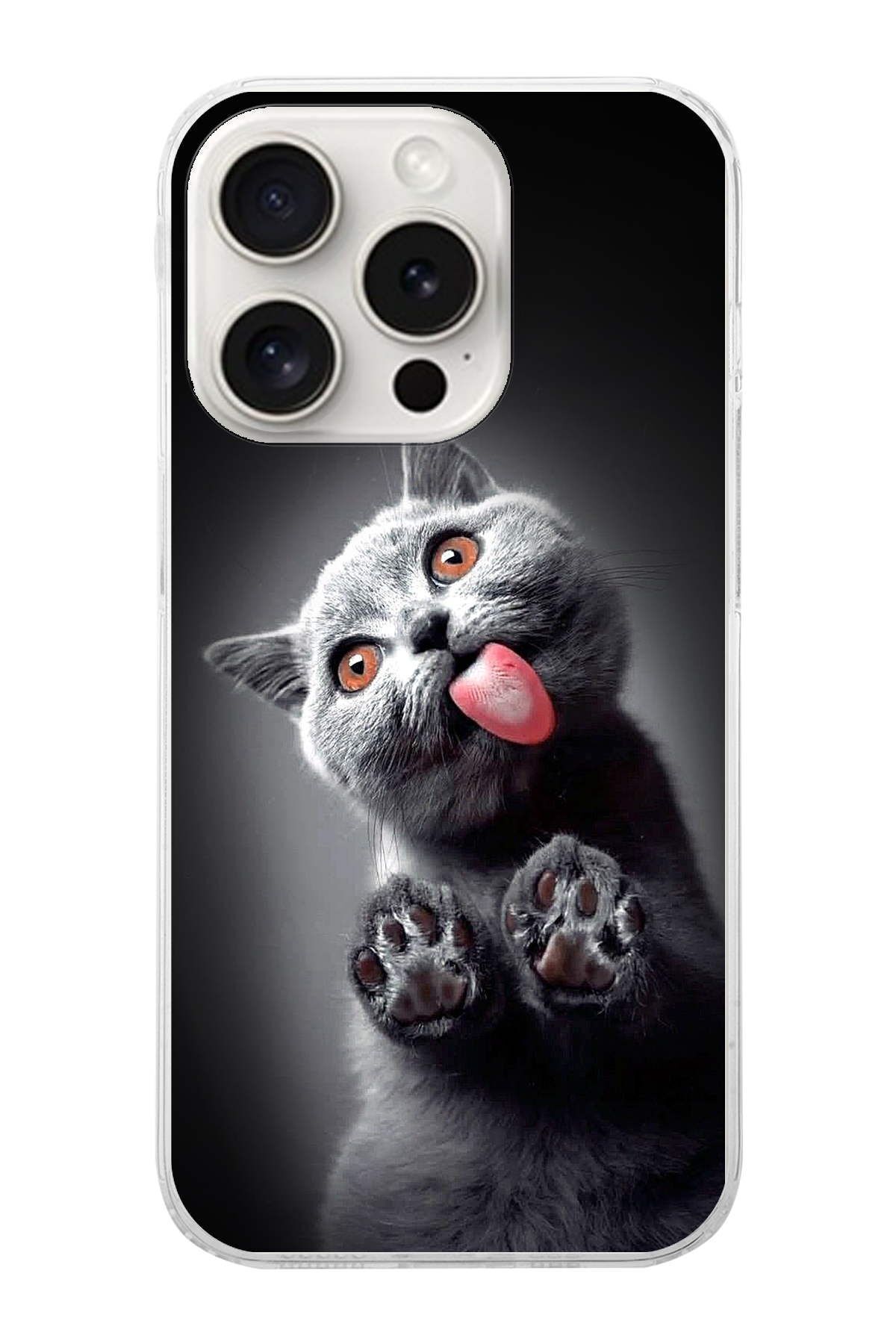 PrintiFy Apple iPhone 15 Pro ile Uyumlu 1mm Slim Fit Kedi 2 050c Baskılı Şeffaf Kılıf