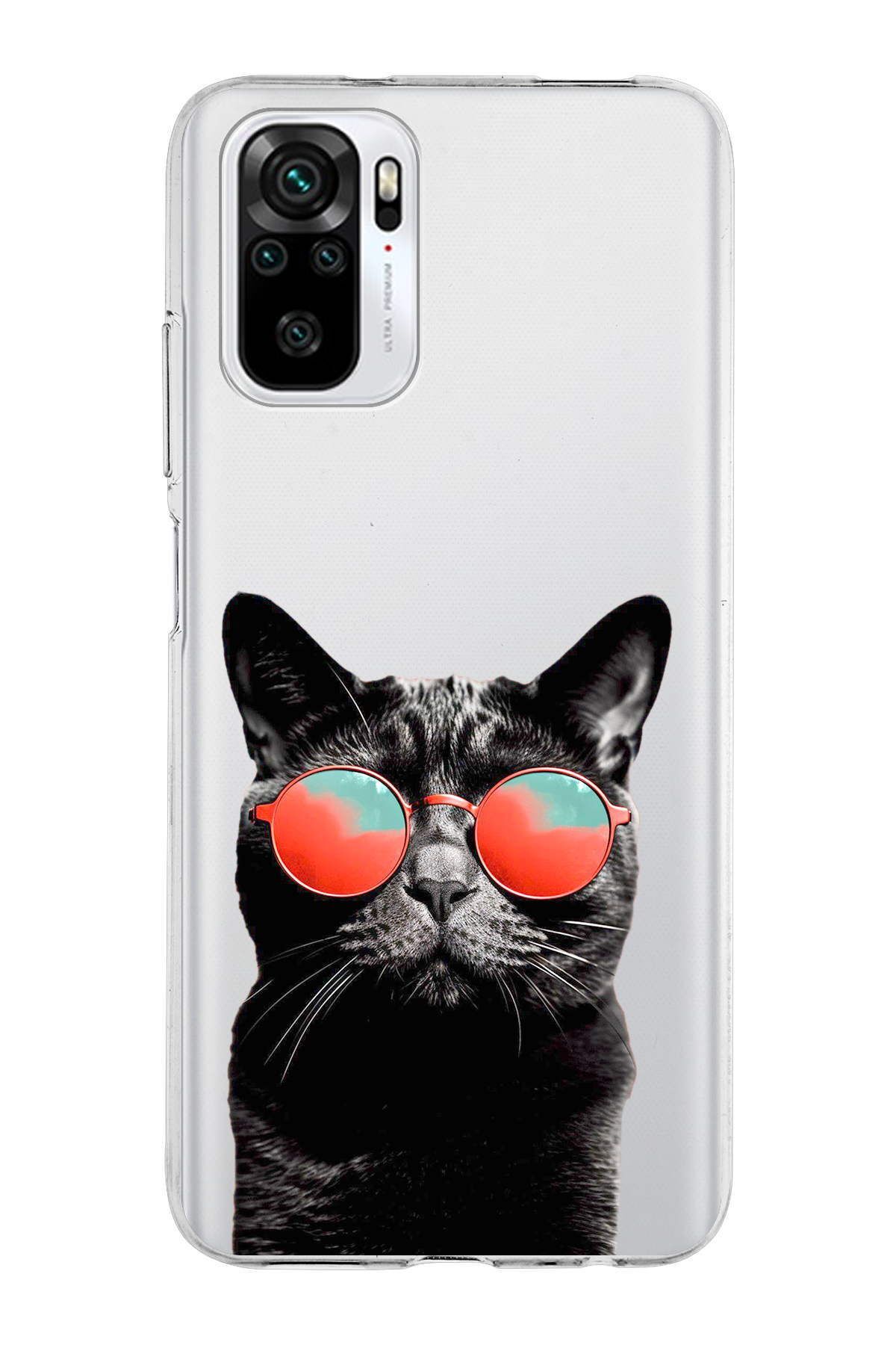 Xiaomi Redmi Note 10s ile Uyumlu 1mm Slim Fit Kedi 3 050d Baskılı Şeffaf Kılıf