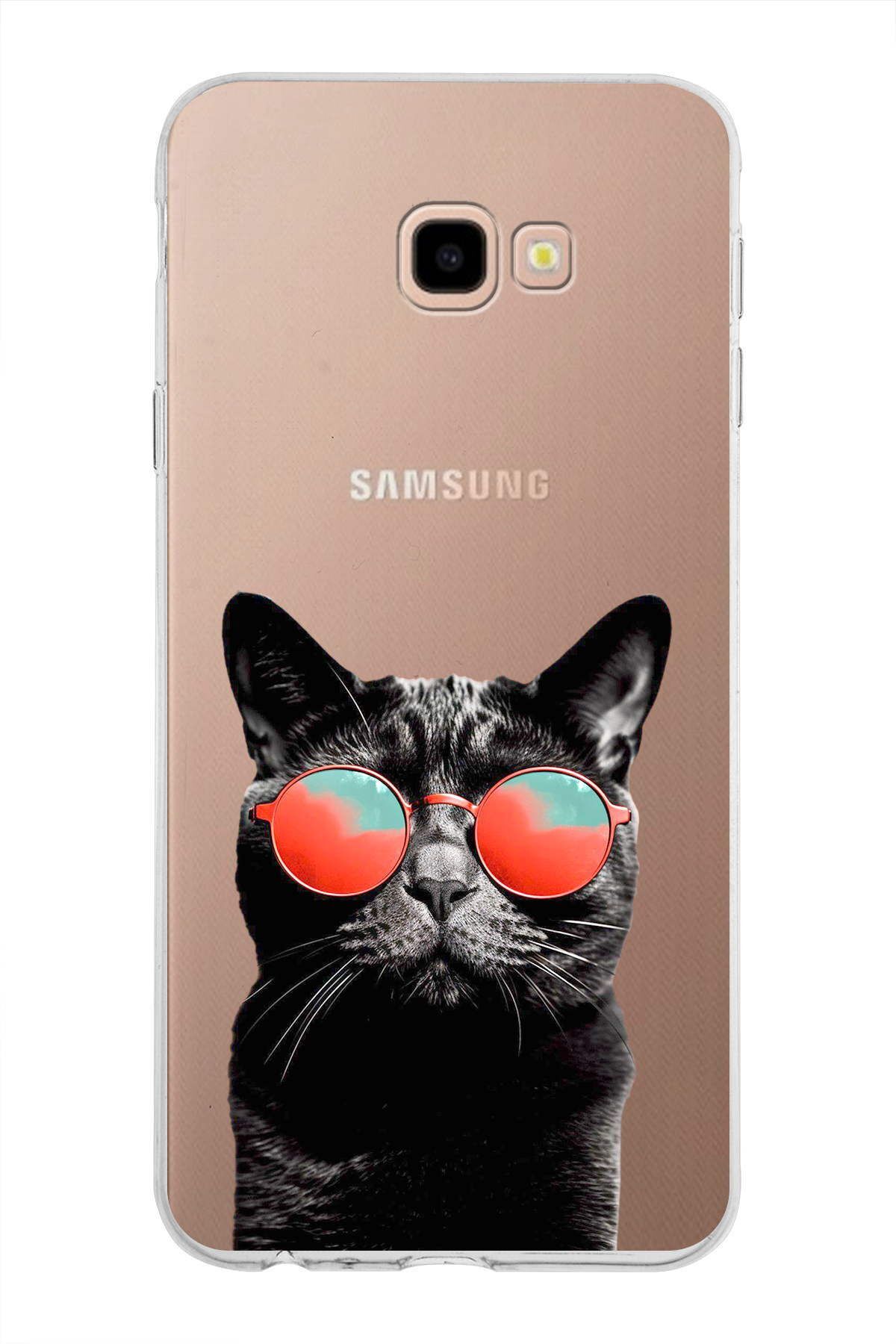 Samsung Galaxy J4 Plus ile Uyumlu 1mm Slim Fit Kedi 3 050d Baskılı Şeffaf Kılıf