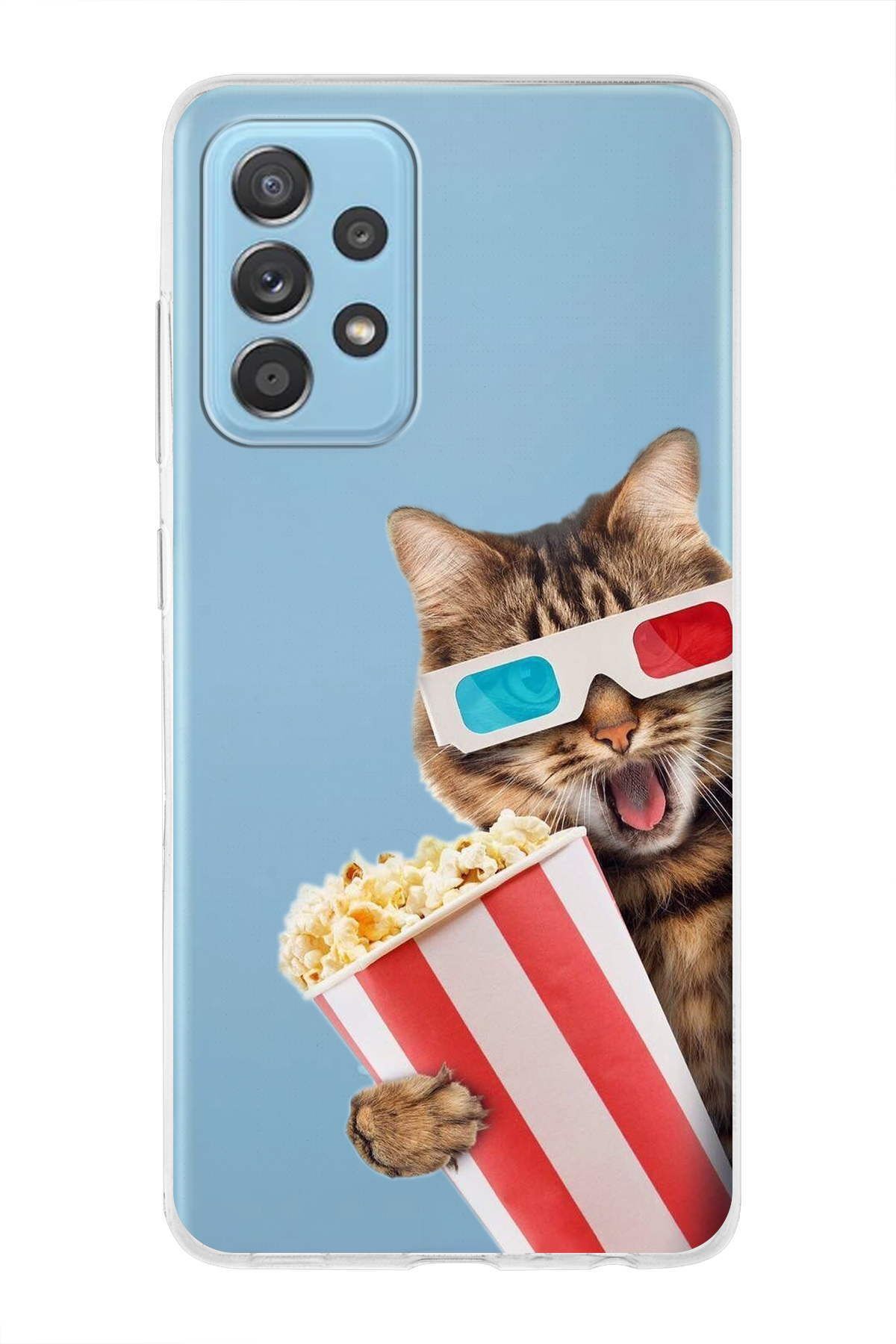 Samsung Galaxy A52s ile Uyumlu 1mm Slim Fit Kedi 1 050b Baskılı Şeffaf Kılıf