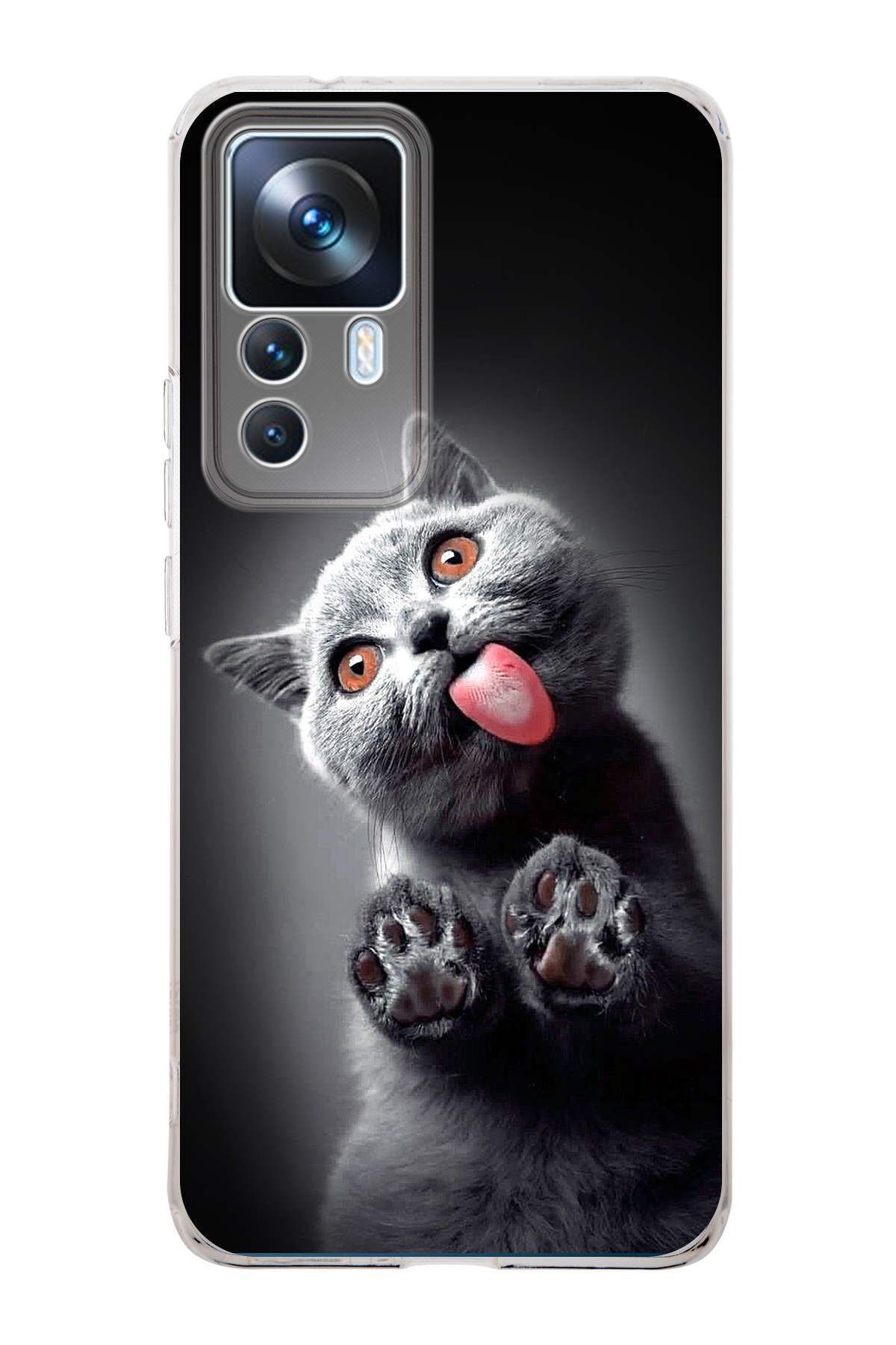 Xiaomi Mi 12T ile Uyumlu 1mm Slim Fit Kedi 2 050c Baskılı Şeffaf Kılıf