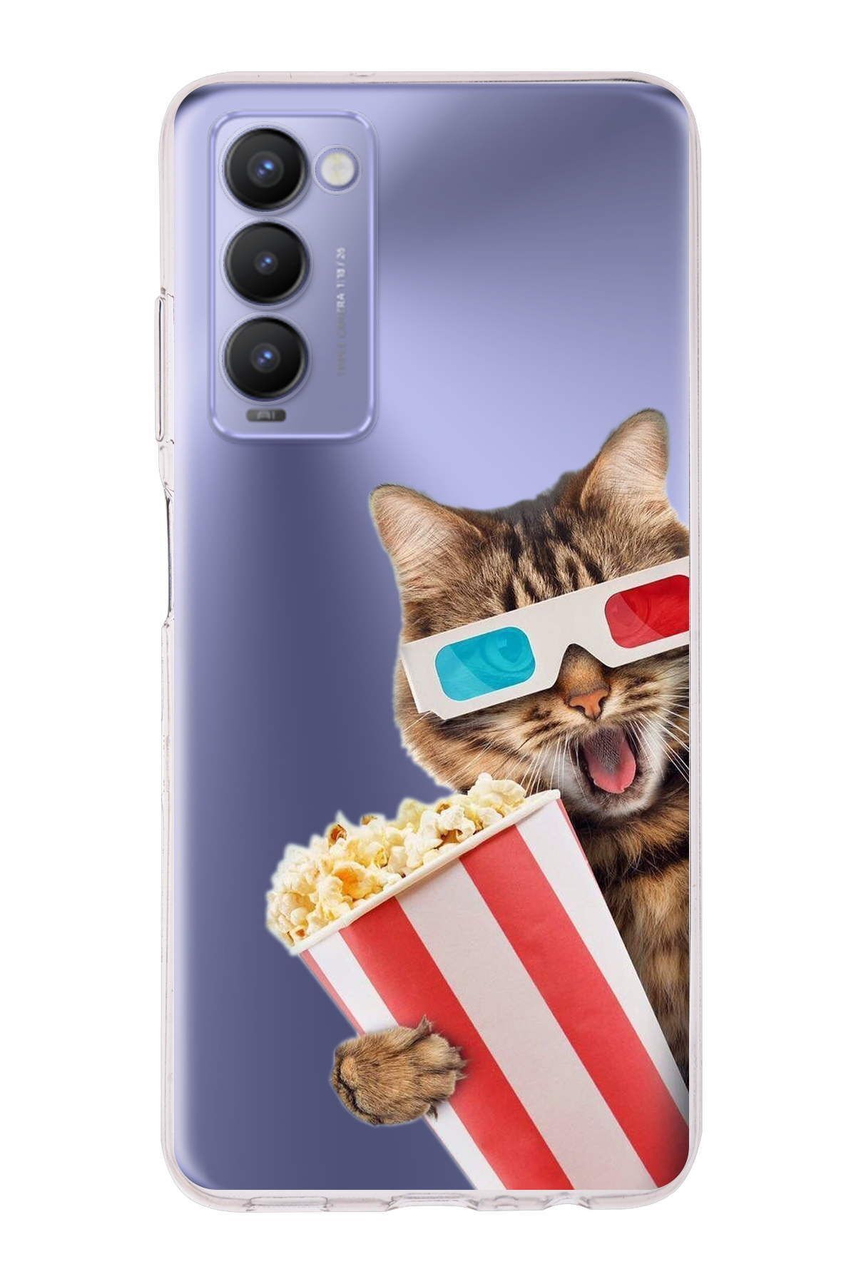 Tecno Camon 18P ile Uyumlu 1mm Slim Fit Kedi 1 050b Baskılı Şeffaf Kılıf