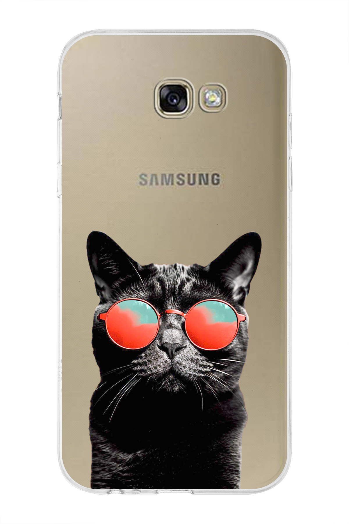 Samsung Galaxy A7 2017 ile Uyumlu 1mm Slim Fit Kedi 3 050d Baskılı Şeffaf Kılıf