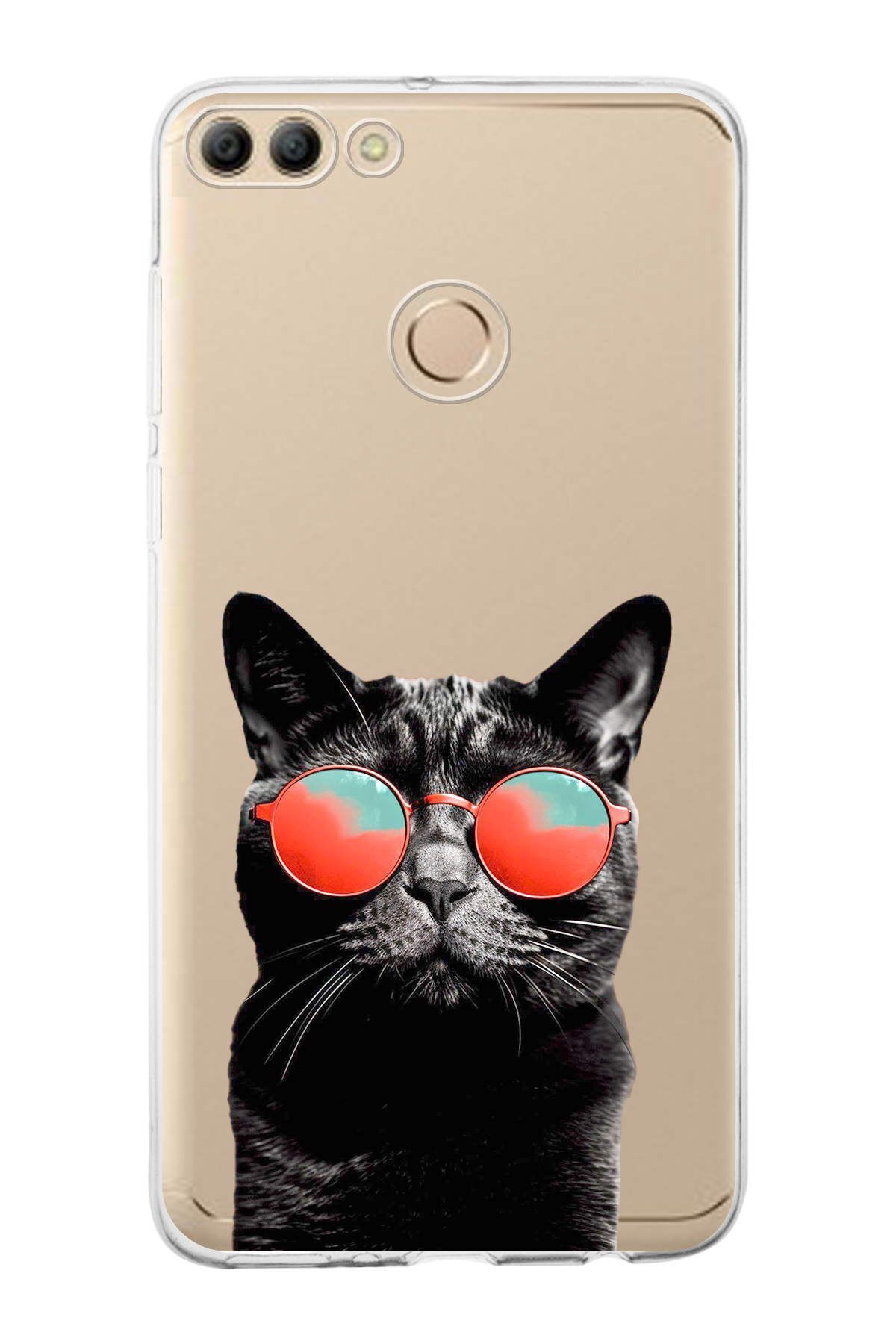 Huawei Y9 2018 ile Uyumlu 1mm Slim Fit Kedi 3 050d Baskılı Şeffaf Kılıf
