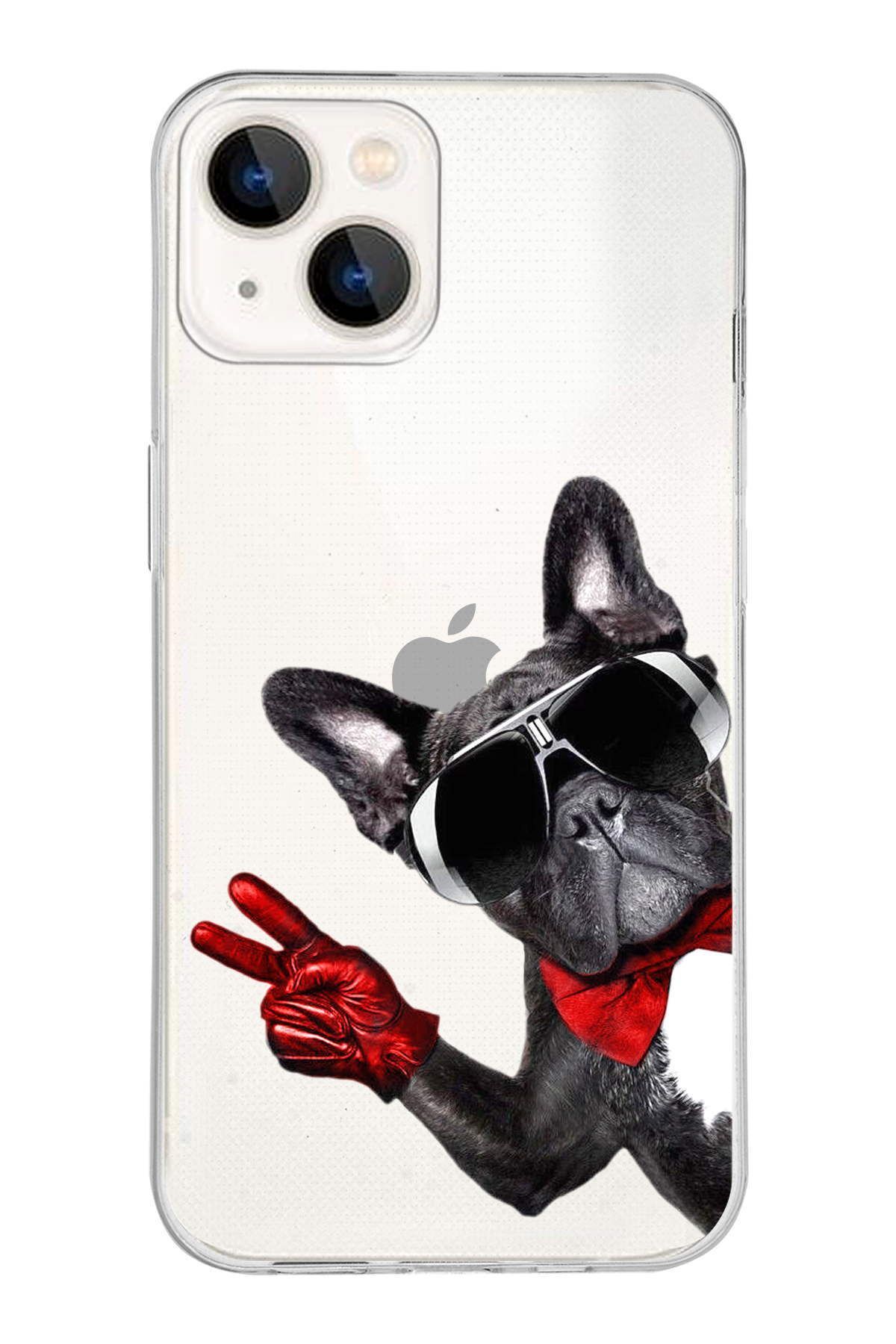 PrintiFy Apple iPhone 13 Mini ile Uyumlu 1mm Slim Fit Köpek 2 050e Baskılı Şeffaf Kılıf