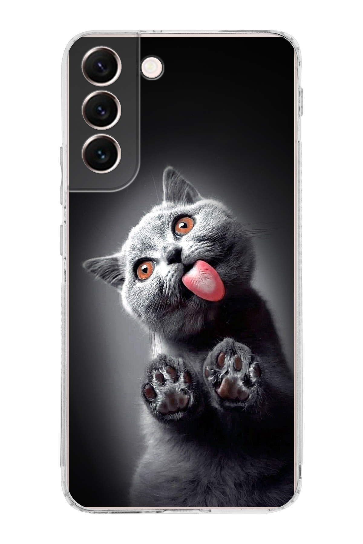 Samsung Galaxy S22 Plus ile Uyumlu 1mm Slim Fit Kedi 2 050c Baskılı Şeffaf Kılıf
