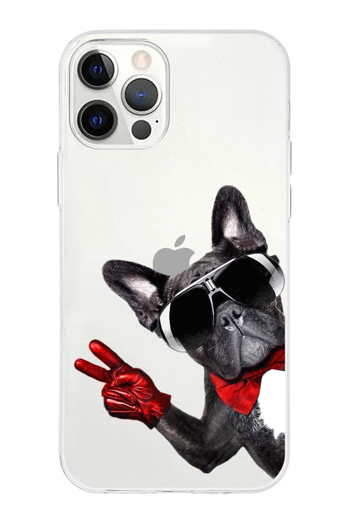 PrintiFy Apple iPhone 12 Pro ile Uyumlu 1mm Slim Fit Köpek 2 050e Baskılı Şeffaf Kılıf