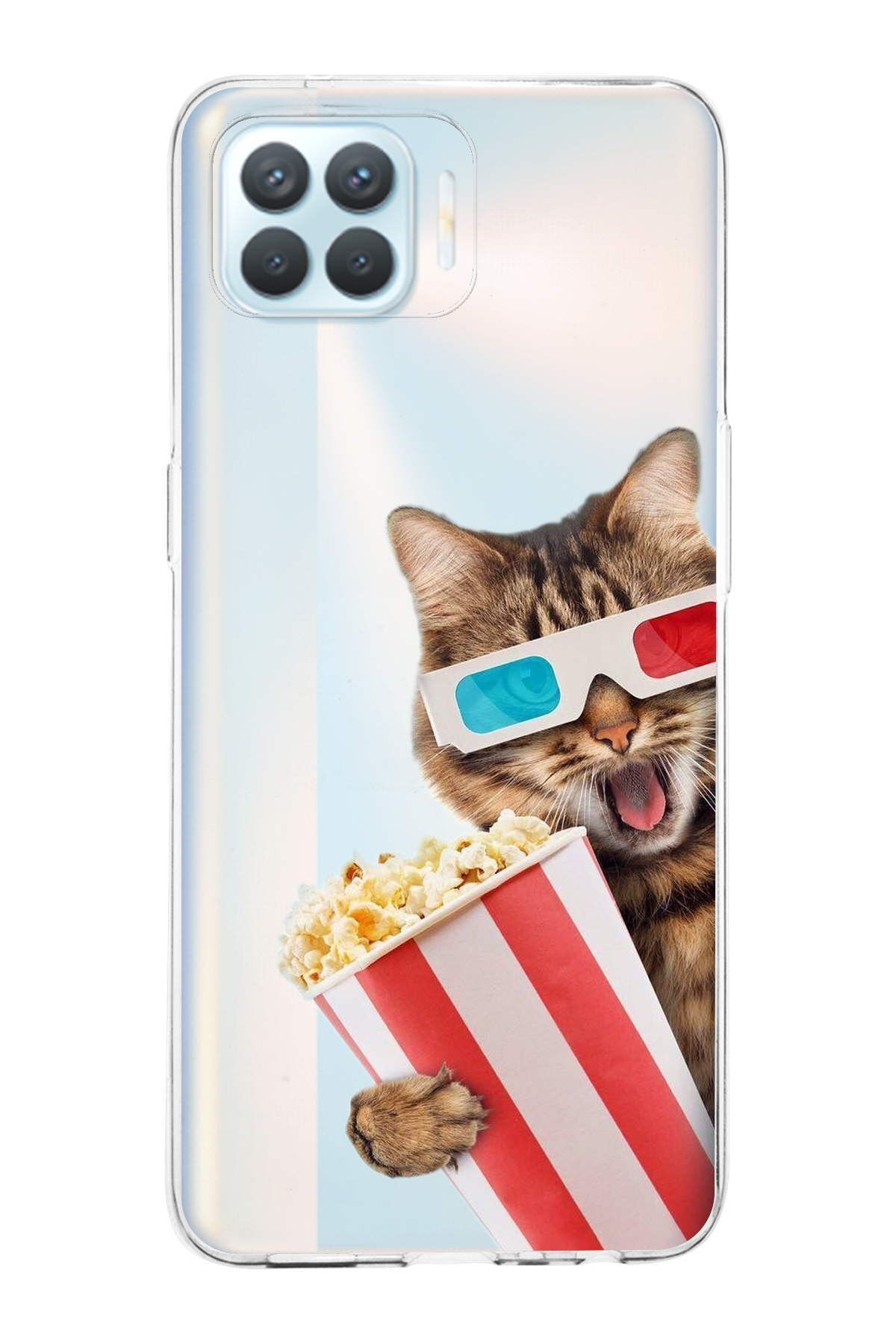 Oppo Reno 4 Lite ile Uyumlu 1mm Slim Fit Kedi 1 050b Baskılı Şeffaf Kılıf