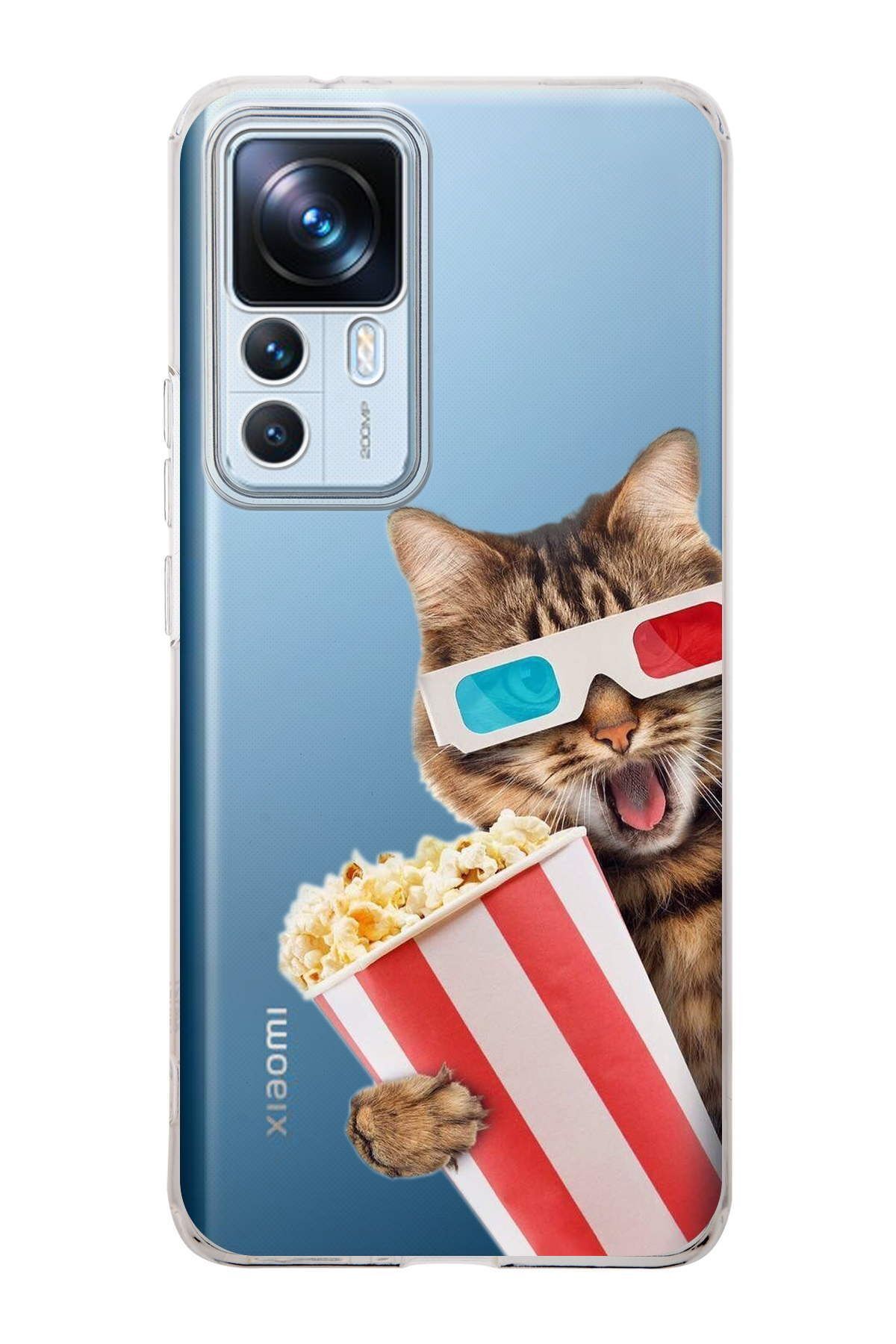 Xiaomi Mi 12T Pro ile Uyumlu 1mm Slim Fit Kedi 1 050b Baskılı Şeffaf Kılıf