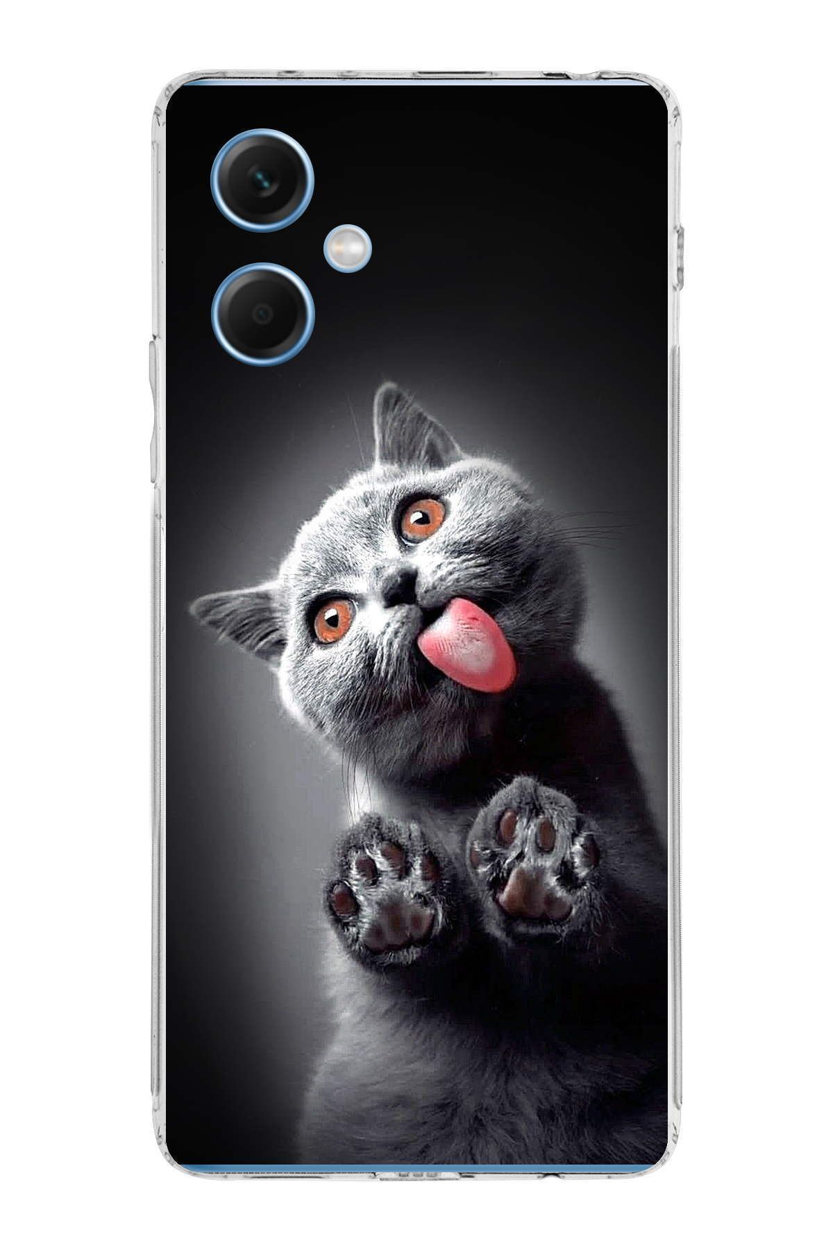Xiaomi Redmi Note 12 5G ile Uyumlu 1mm Slim Fit Kedi 2 050c Baskılı Şeffaf Kılıf