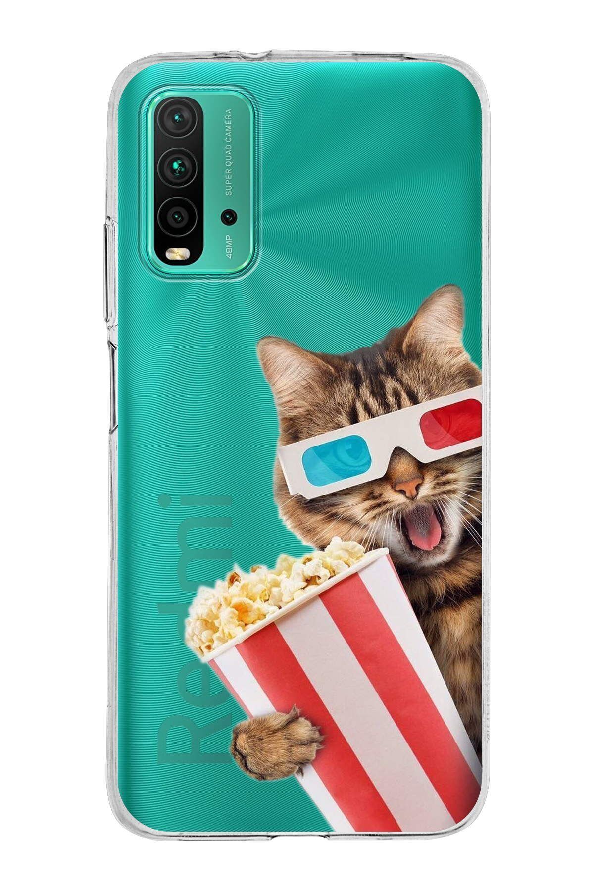 Xiaomi Redmi 9T ile Uyumlu 1mm Slim Fit Kedi 1 050b Baskılı Şeffaf Kılıf