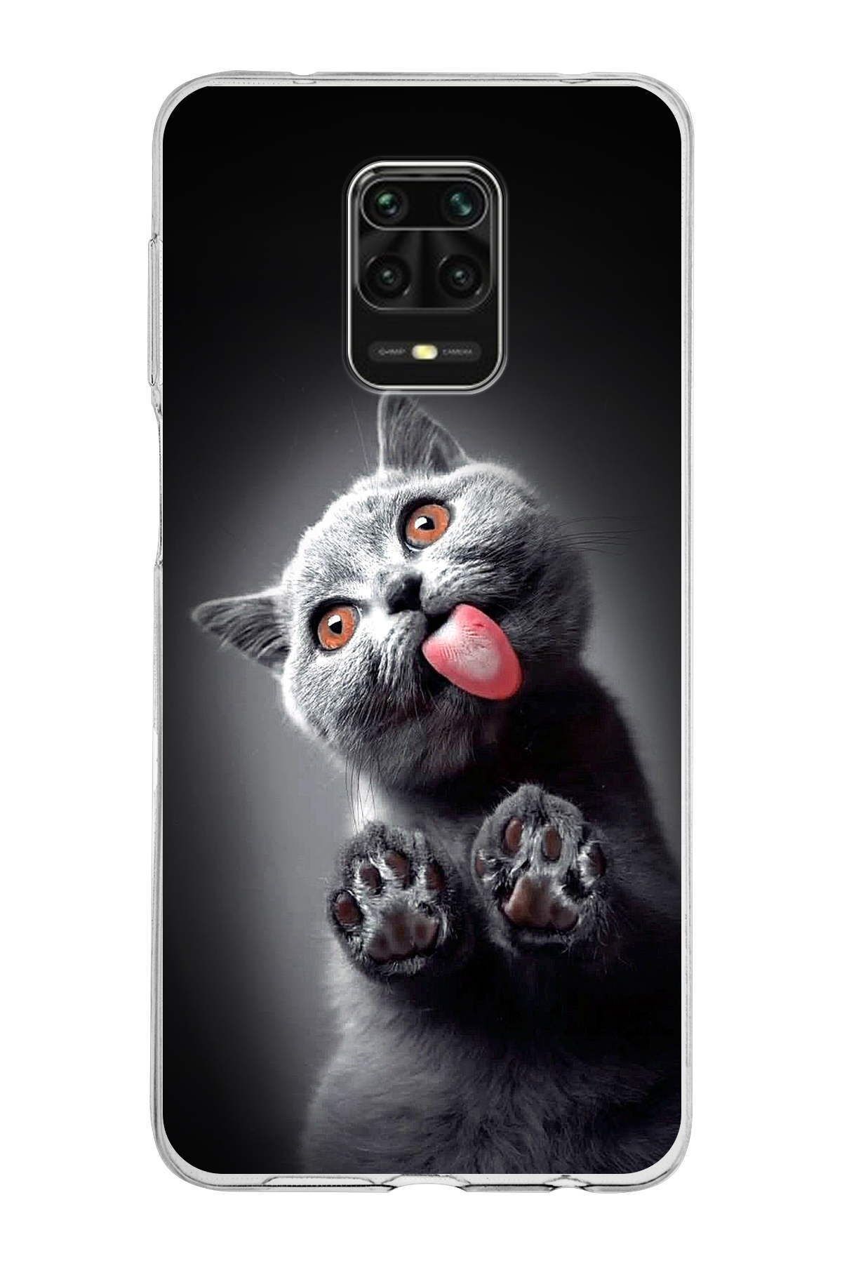 Xiaomi Redmi Note 9 Pro ile Uyumlu 1mm Slim Fit Kedi 2 050c Baskılı Şeffaf Kılıf