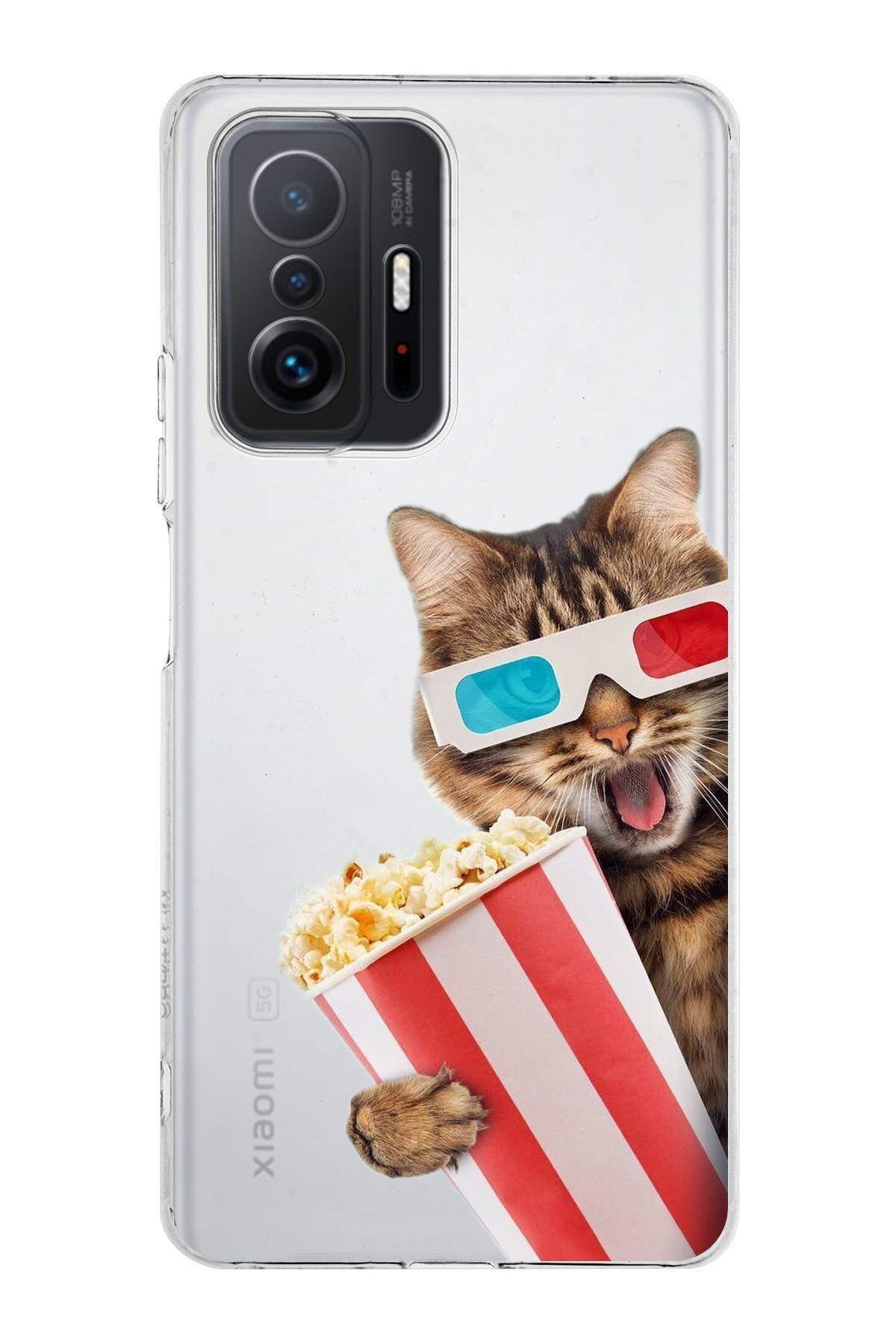 Xiaomi Mi 11T Pro ile Uyumlu 1mm Slim Fit Kedi 1 050b Baskılı Şeffaf Kılıf