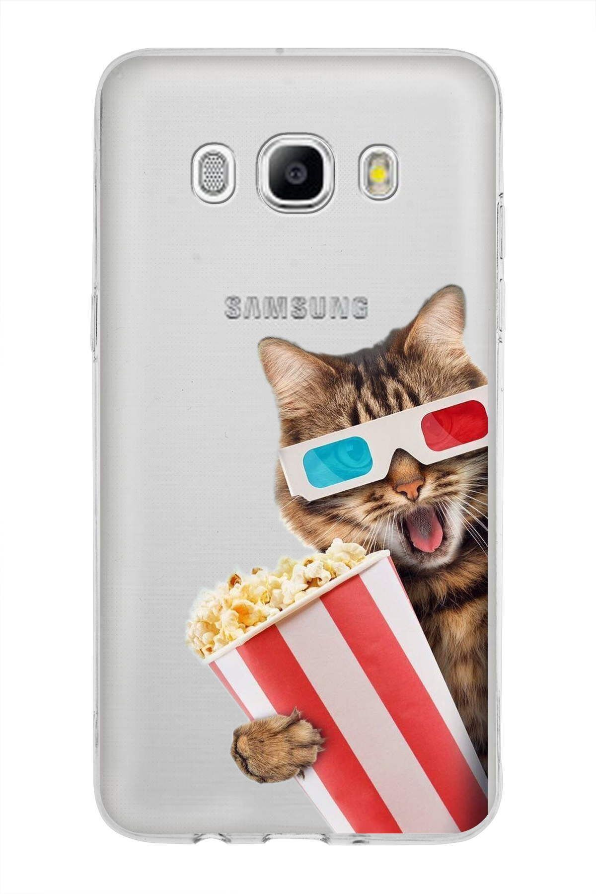 Samsung Galaxy J5 2016 ile Uyumlu 1mm Slim Fit Kedi 1 050b Baskılı Şeffaf Kılıf
