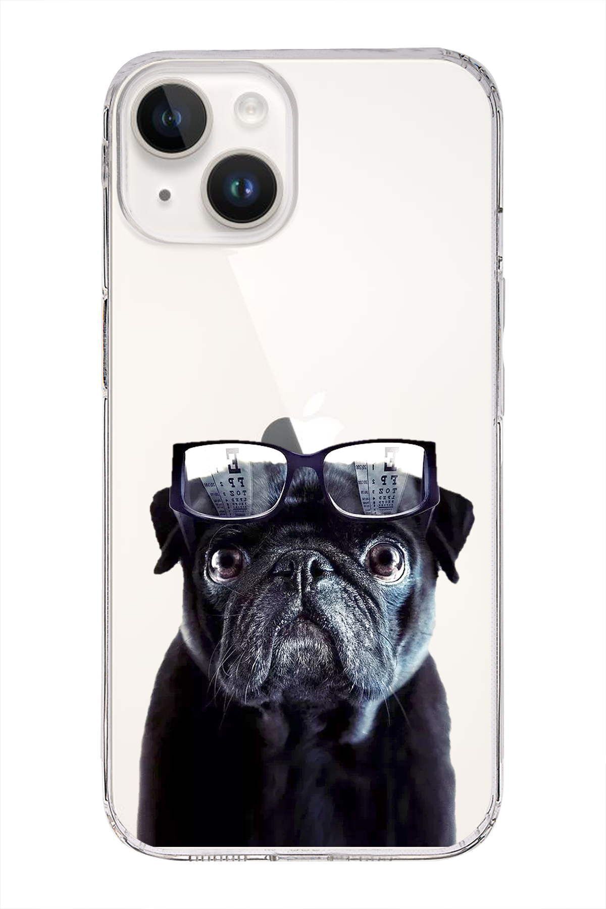 PrintiFy Apple iPhone 14 ile Uyumlu 1mm Slim Fit Köpek 3 050f Baskılı Şeffaf Kılıf